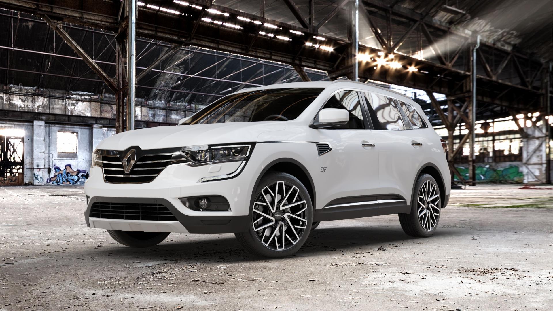 OXIGIN 28 Oxmove black full polish Felge mit Reifen schwarz in 20Zoll Winterfelge Alufelge auf weissem Renault Koleos II Typ RZG ⬇️ mit 15mm Tieferlegung ⬇️ Old Industrial Hall_max_5300mm_2024 Frontansicht_1