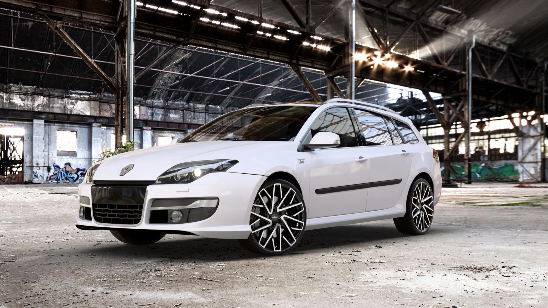 OXIGIN 28 Oxmove black full polish Felge mit Reifen schwarz in 20Zoll Winterfelge Alufelge auf weissem Renault Laguna III Grandtour Typ T ⬇️ mit 15mm Tieferlegung ⬇️ Old Industrial Hall_max_5300mm_2024 Frontansicht_1