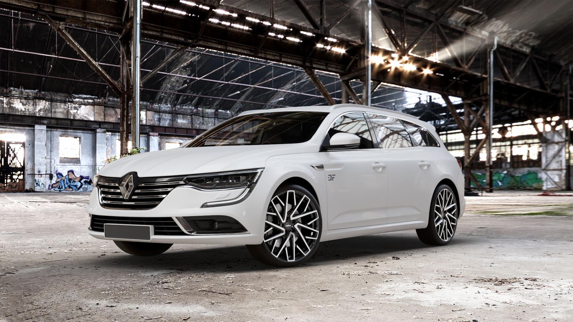 OXIGIN 28 Oxmove black full polish Felge mit Reifen schwarz in 20Zoll Winterfelge Alufelge auf weissem Renault Talisman Grandtour Typ RFD ⬇️ mit 15mm Tieferlegung ⬇️ Old Industrial Hall_max_5300mm_2024 Frontansicht_1