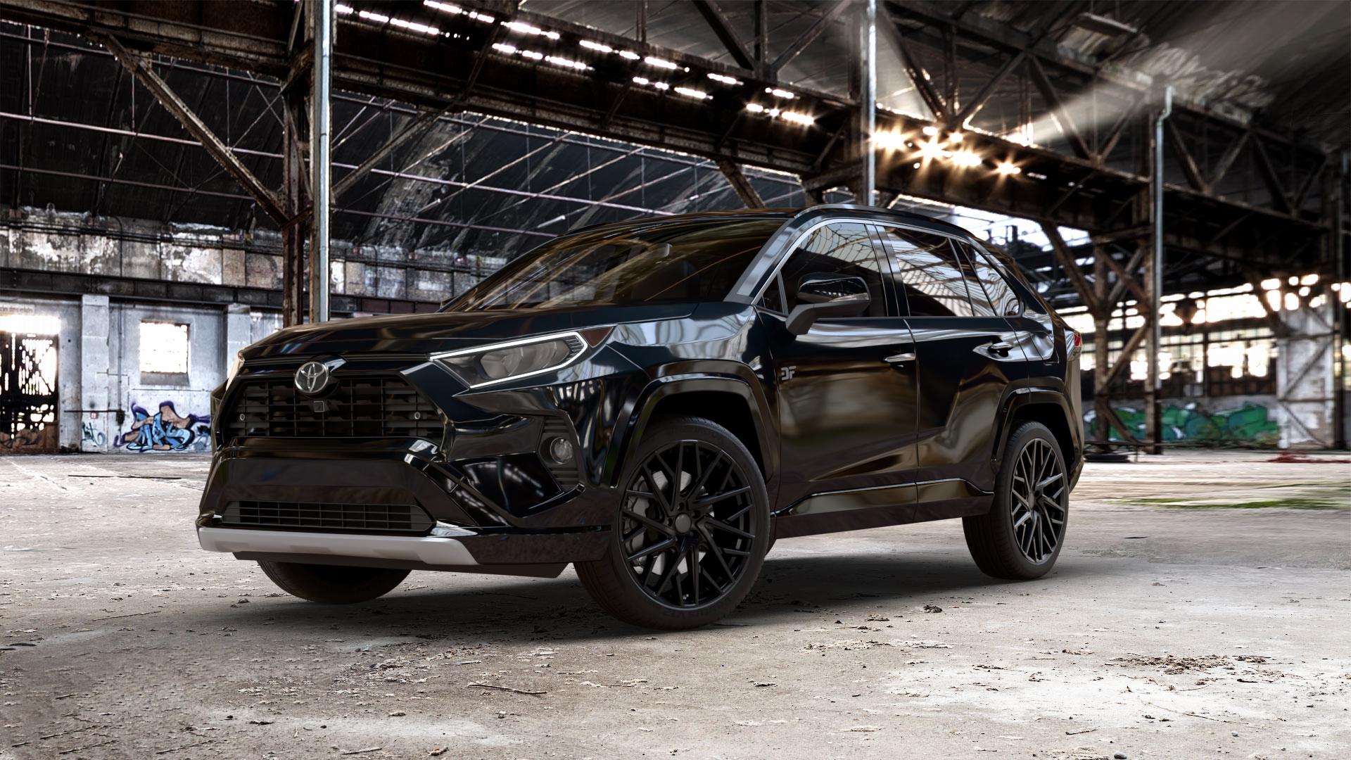 OXIGIN 28 Oxmove black matt Felge mit Reifen schwarz in 20Zoll Winterfelge Alufelge auf metallic schwarzem Toyota RAV 4 V Typ XA5(EU,M) Rav ⬇️ mit 15mm Tieferlegung ⬇️ Old Industrial Hall_max_5300mm_2024 Frontansicht_1