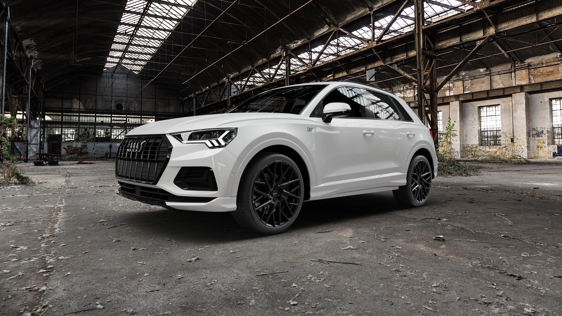 OXIGIN 28 Oxmove black matt Felge mit Reifen schwarz in 20Zoll Winterfelge Alufelge auf weissem Audi Q3 II Sportback Typ F3 ⬇️ mit 15mm Tieferlegung ⬇️ Old Industrial Hall_max5000mm_2022 Frontansicht_1