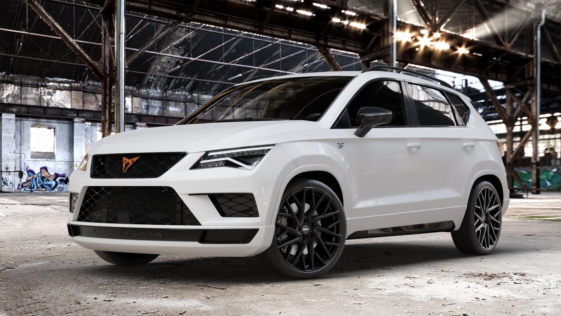 OXIGIN 28 Oxmove black matt Felge mit Reifen schwarz in 20Zoll Winterfelge Alufelge auf weissem Cupra Ateca Typ 5FP 2,0l TFSI 4Drive 221kW (300 PS) ⬇️ mit 15mm Tieferlegung ⬇️ Old Industrial Hall_max_4400mm_2024 Frontansicht_1