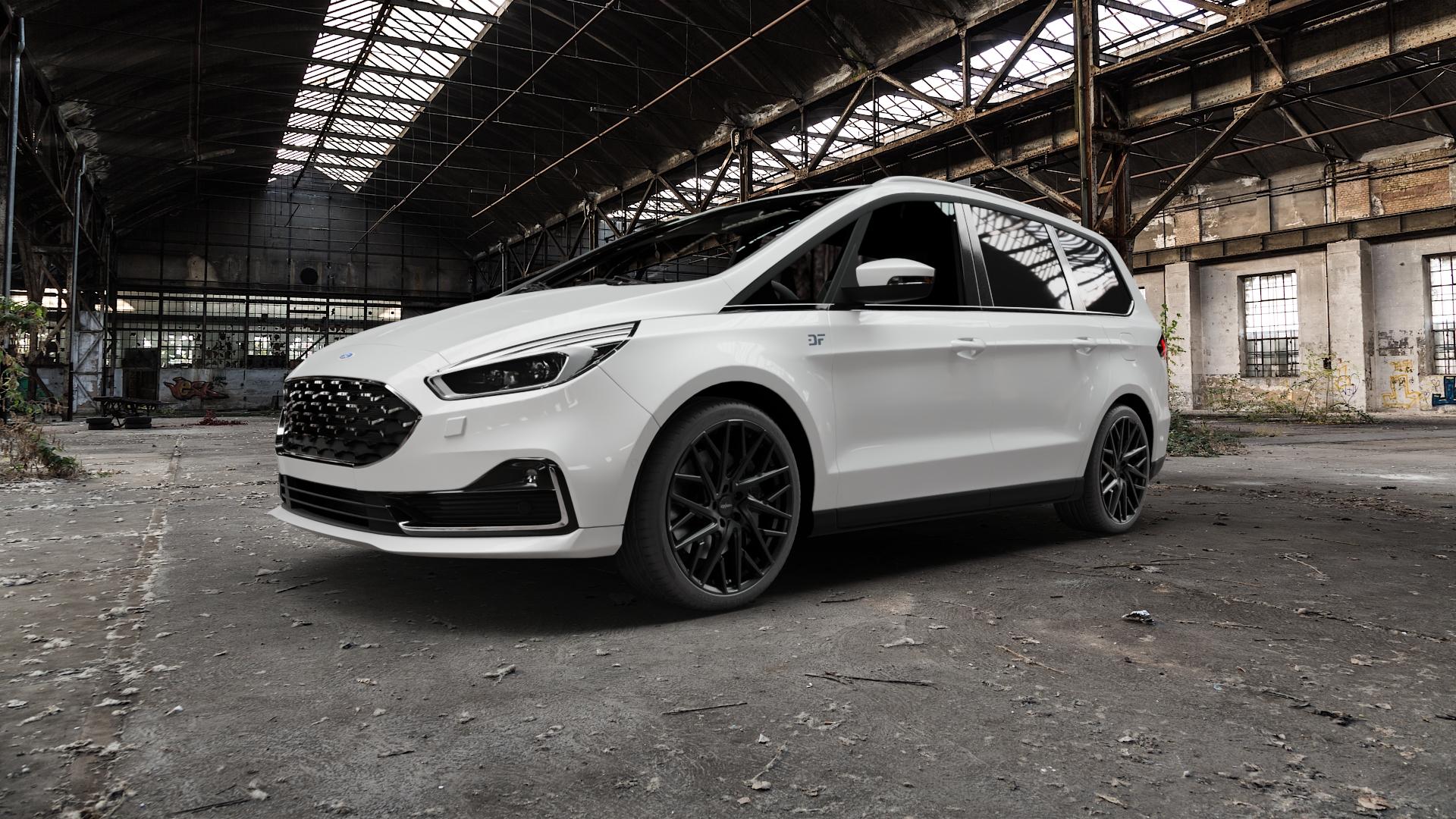OXIGIN 28 Oxmove black matt Felge mit Reifen schwarz in 20Zoll Winterfelge Alufelge auf weissem Ford Galaxy V Typ WAH6 ⬇️ mit 15mm Tieferlegung ⬇️ Old Industrial Hall_max5000mm_2022 Frontansicht_1