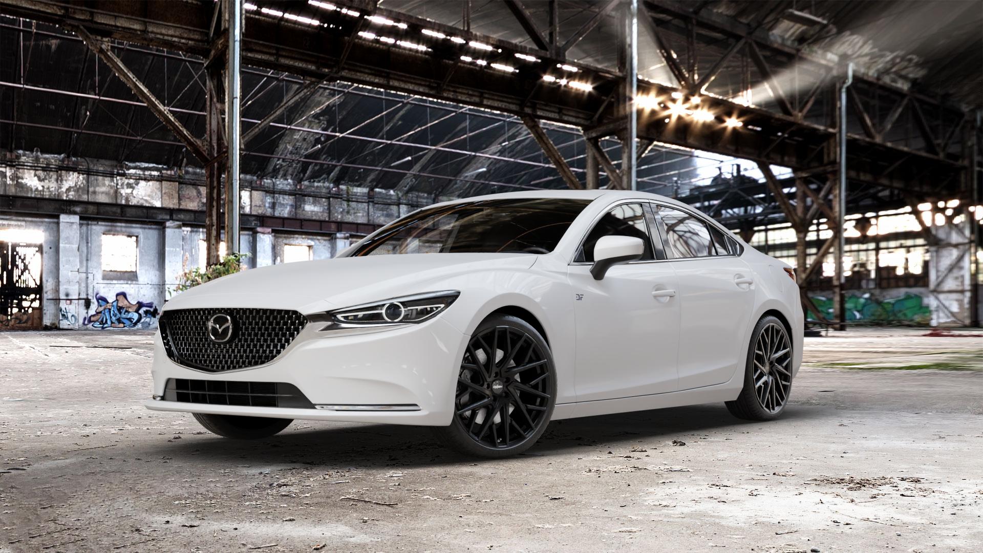 OXIGIN 28 Oxmove black matt Felge mit Reifen schwarz in 20Zoll Winterfelge Alufelge auf weissem Mazda 6 III (18-) Limousine (GH) Facelift ⬇️ mit 15mm Tieferlegung ⬇️ Old Industrial Hall_max_5300mm_2024 Frontansicht_1