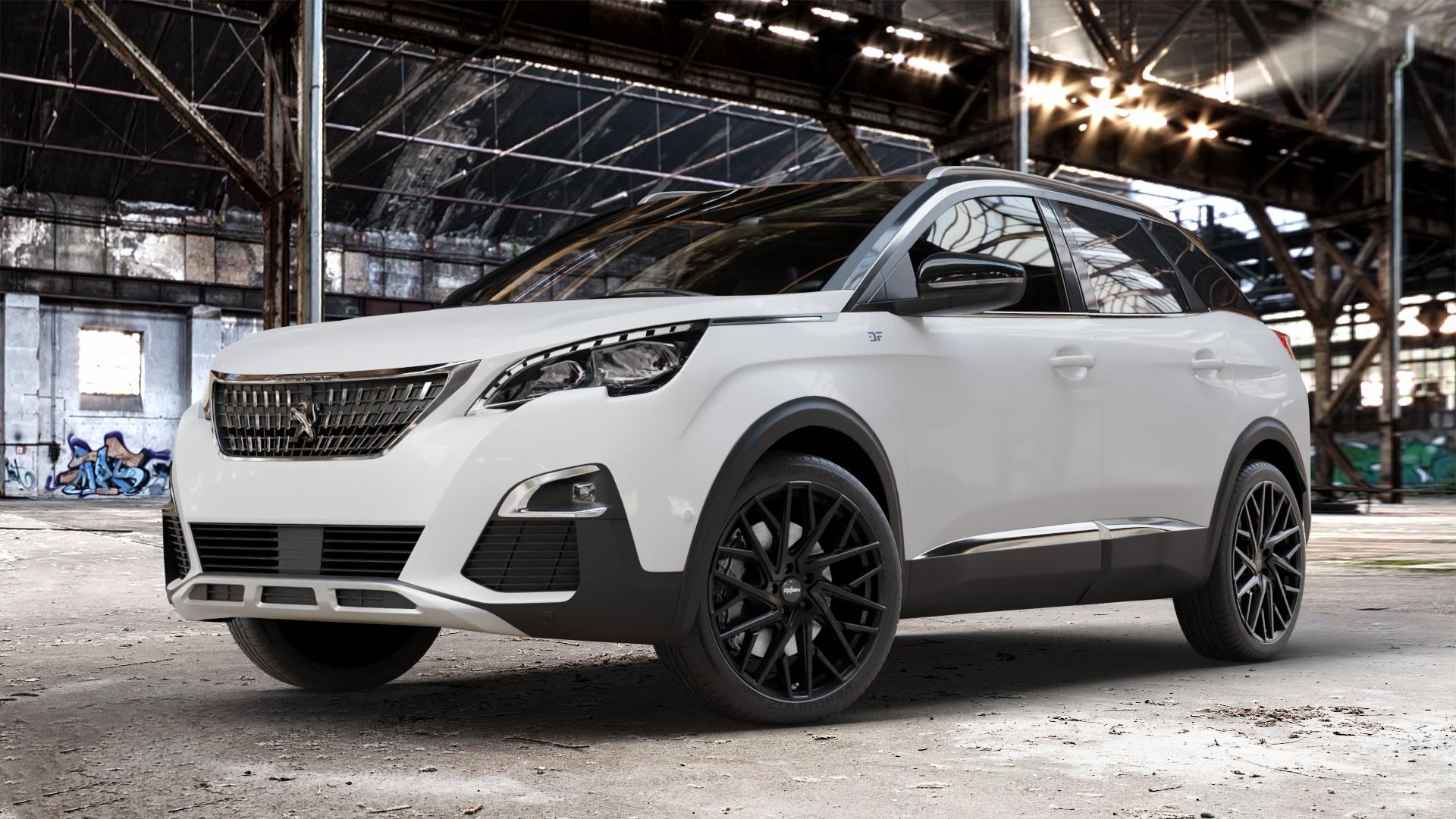 OXIGIN 28 Oxmove black matt Felge mit Reifen schwarz in 20Zoll Winterfelge Alufelge auf weissem Peugeot 3008 II Typ M ⬇️ mit 15mm Tieferlegung ⬇️ Old Industrial Hall_max_4400mm_2024 Frontansicht_1