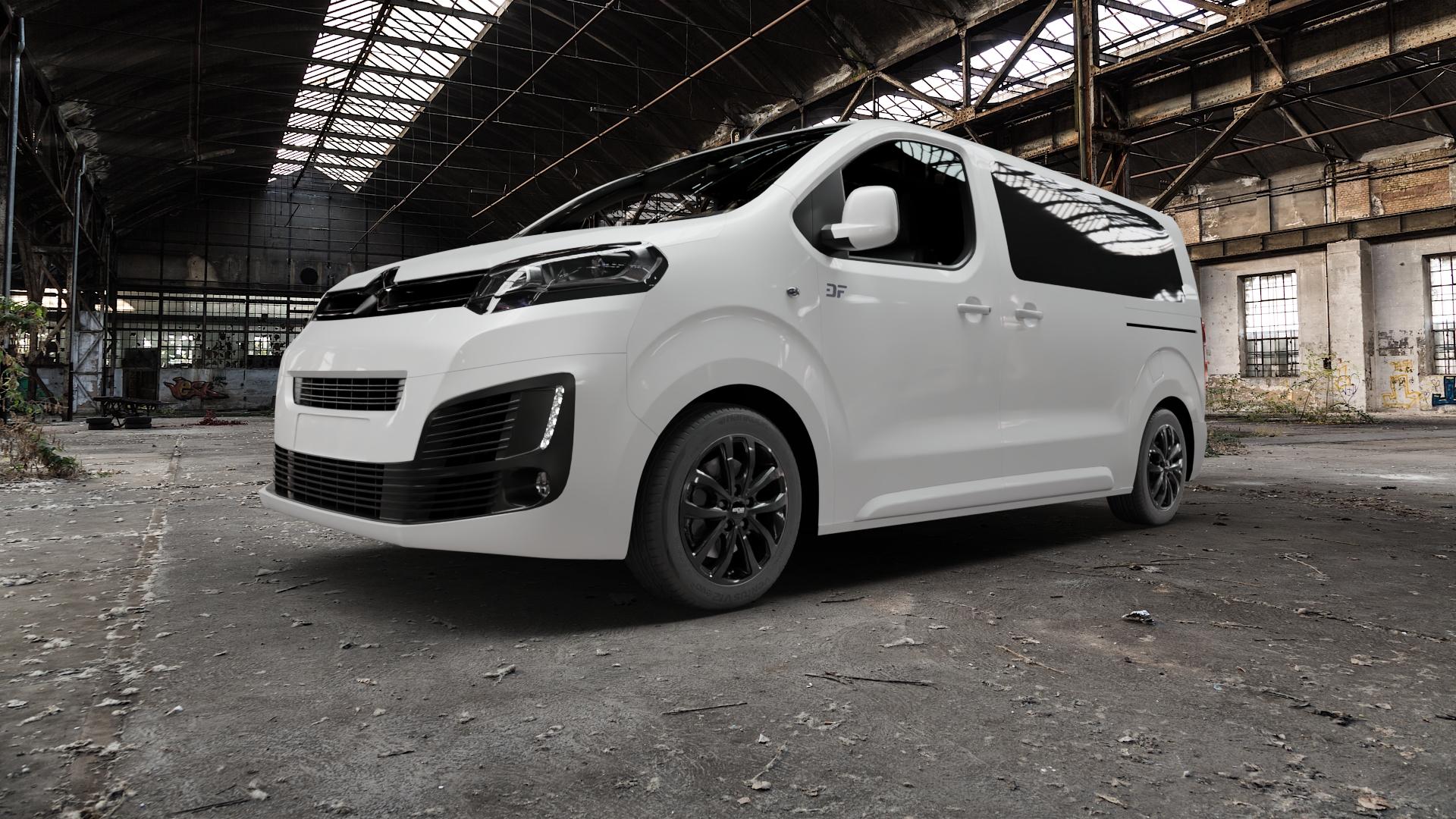 OXXO HYPERION BLACK Black Felge mit Reifen schwarz in 17Zoll Winterfelge Alufelge auf weissem Citroen SpaceTourer Typ V Jumpy 3 (16-) ⬇️ mit 15mm Tieferlegung ⬇️ Old Industrial Hall_max5000mm_2022 Frontansicht_1