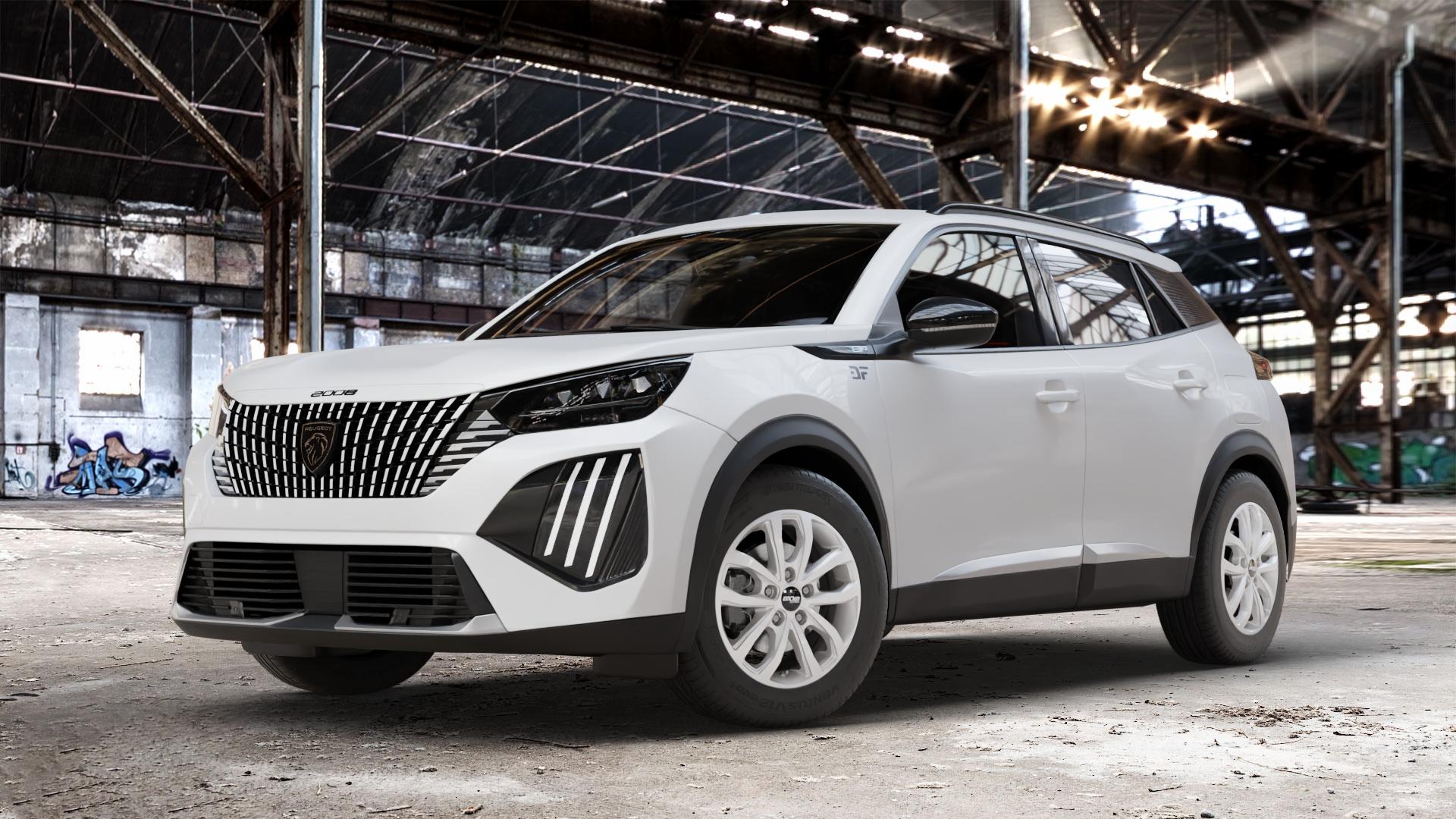 OXXO Hyperion silver Felge mit Reifen silber in 16Zoll Winterfelge Alufelge auf weissem Peugeot 2008 Typ U Facelift ⬇️ mit 15mm Tieferlegung ⬇️ Old Industrial Hall_max_4400mm_2024 Frontansicht_1