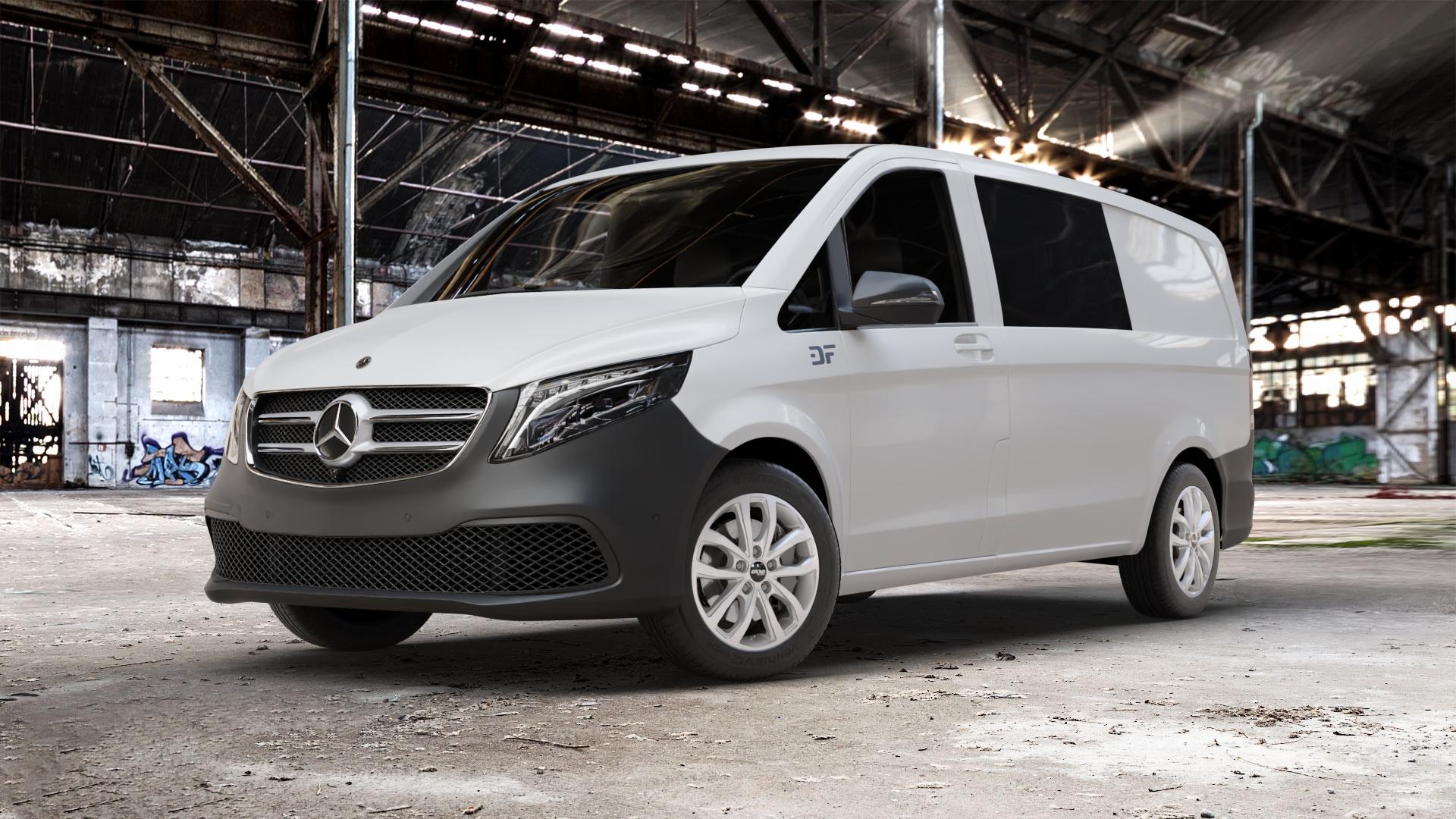 OXXO Hyperion silver Felge mit Reifen silber in 17Zoll Winterfelge Alufelge auf weissem Mercedes Vito Mixto Typ W447 Facelift ⬇️ mit 15mm Tieferlegung ⬇️ Old Industrial Hall_max_5300mm_2024 Frontansicht_1