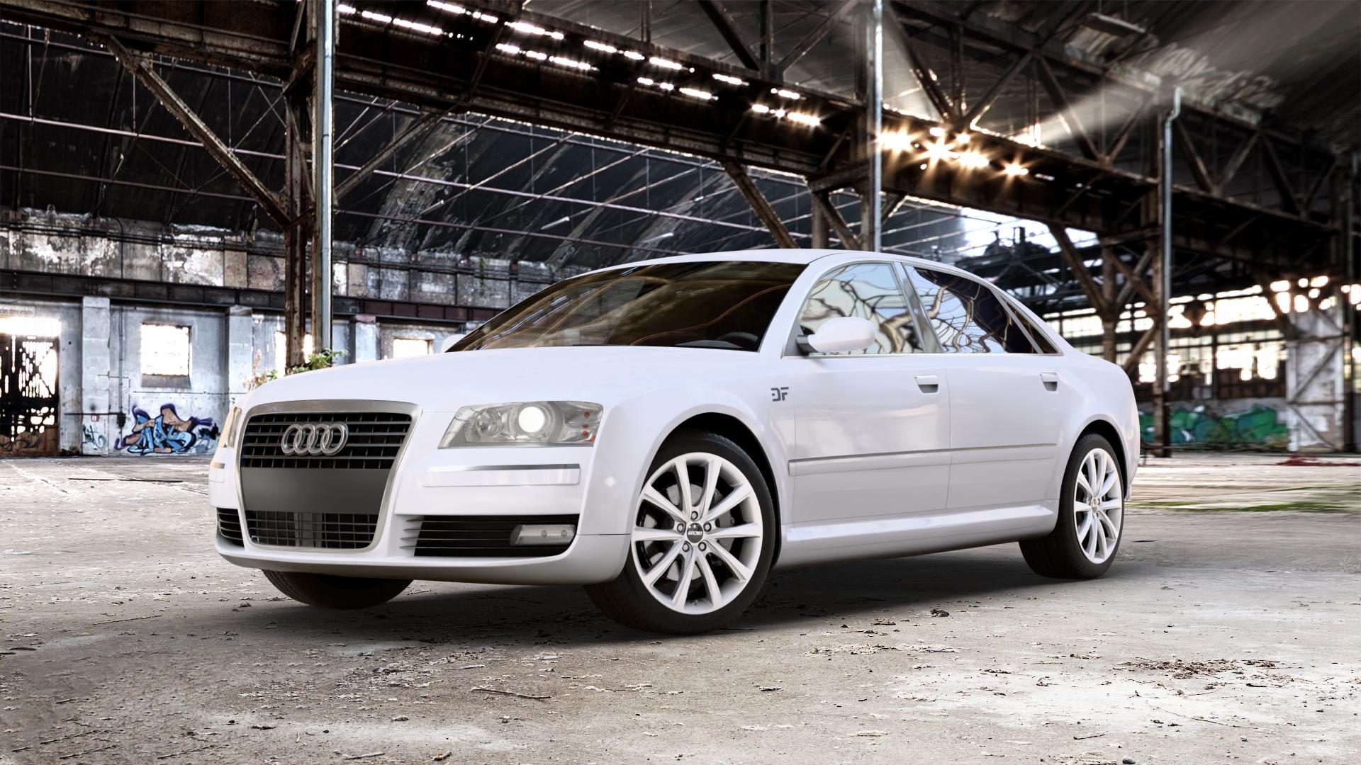 OXXO Liberty silver Felge mit Reifen silber in 19Zoll Winterfelge Alufelge auf weissem Audi A8 Typ D3/4E 3,7l quattro 206kW (280 PS) 4,2l 246kW (334 3,0l 162kW (220 3,2l FSI 191kW (260 TDI 155kW (211 171kW (232 4,0l 202kW (275 240kW (326 2,8l 154kW ⬇️ mit 15mm Tieferlegung ⬇️ Old Industrial Hall_max_5300mm_2024 Frontansicht_1