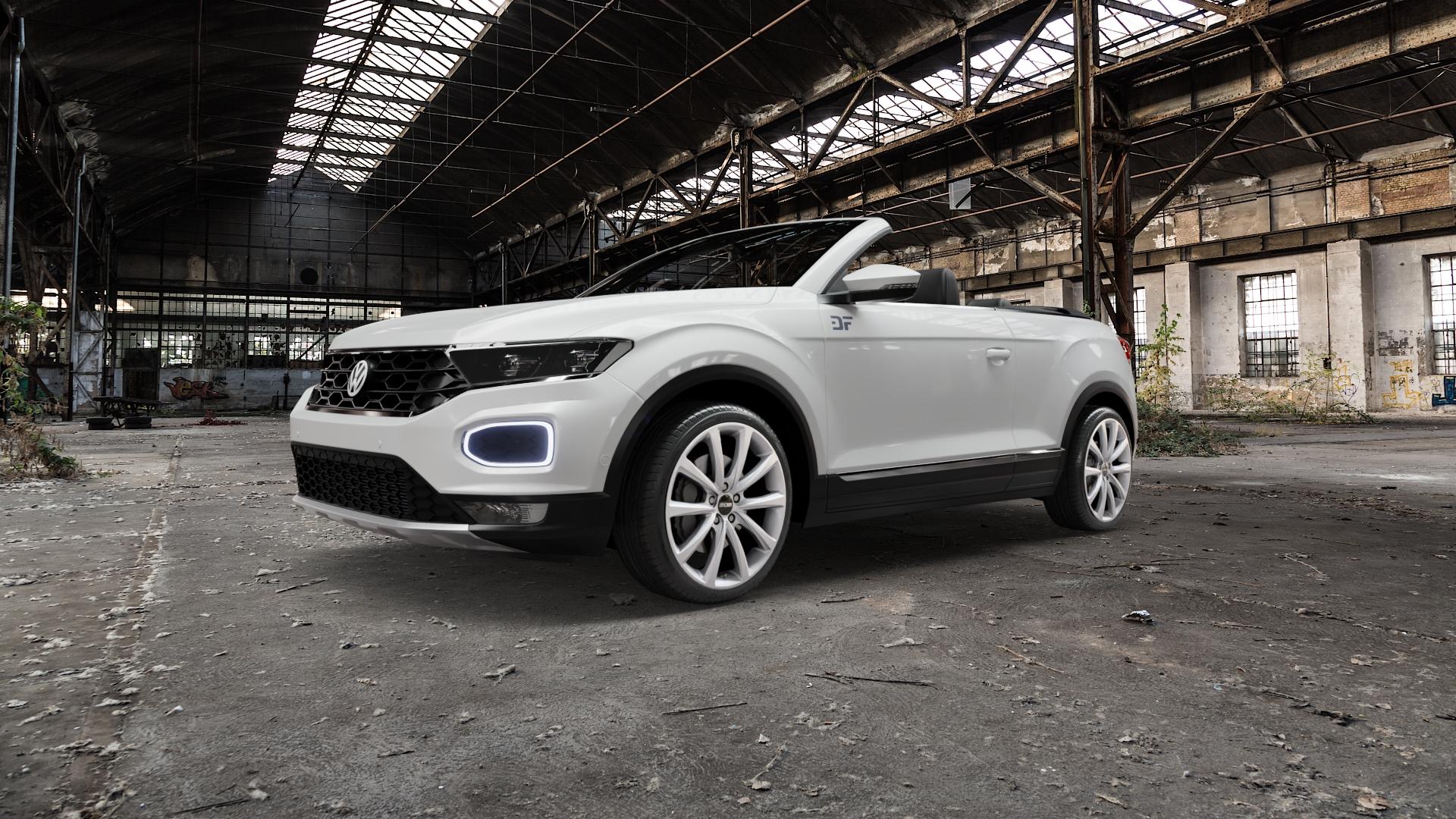 OXXO Liberty silver Felge mit Reifen silber in 19Zoll Winterfelge Alufelge auf weissem Volkswagen (VW) T-Roc Cabrio ⬇️ mit 15mm Tieferlegung ⬇️ Old Industrial Hall_max5000mm_2022 Frontansicht_1