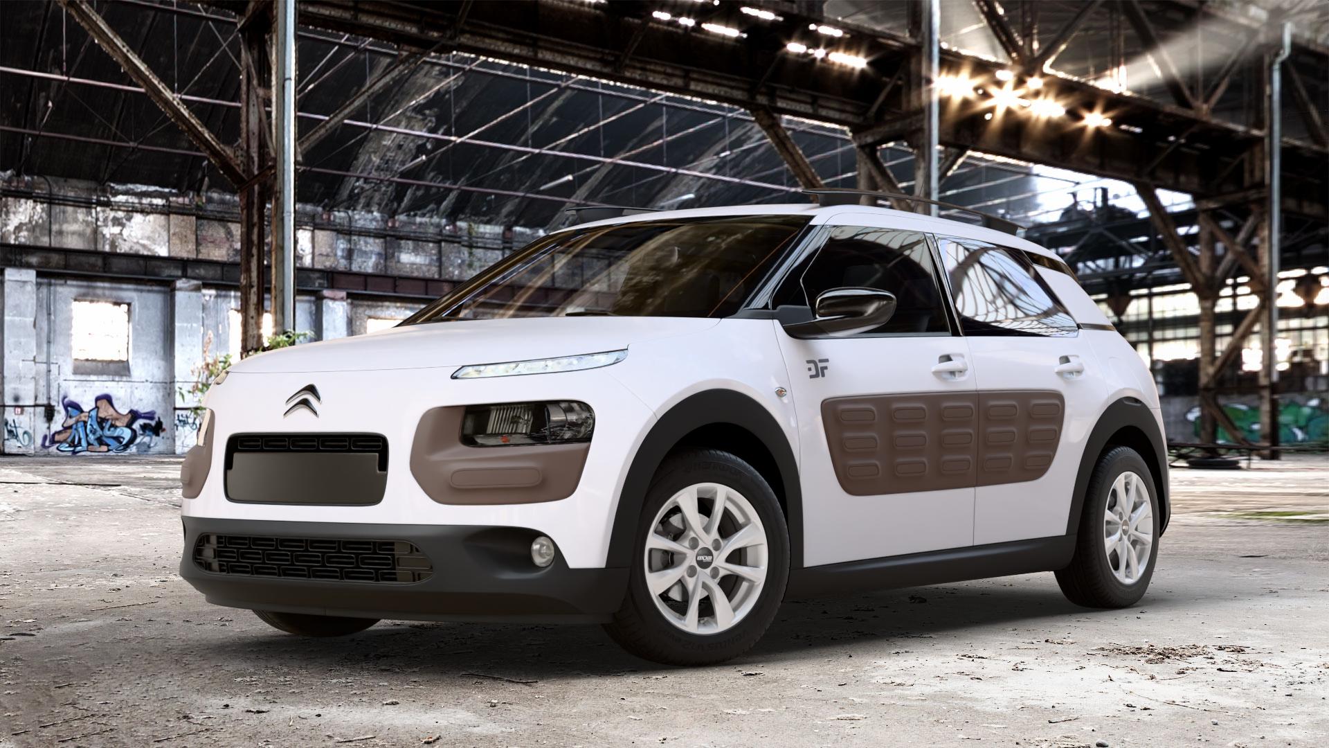 OXXO Oberon 4 Silver Felge mit Reifen silber in 15Zoll Winterfelge Alufelge auf weissem Citroen C4 Cactus Typ 0 ⬇️ mit 15mm Tieferlegung ⬇️ Old Industrial Hall_max_4400mm_2024 Frontansicht_1