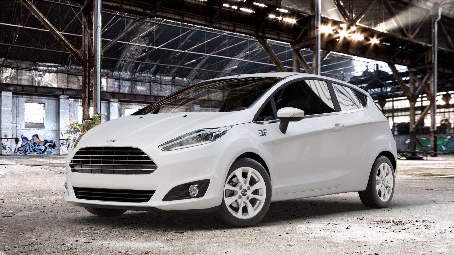 OXXO Oberon 4 Silver Felge mit Reifen silber in 15Zoll Winterfelge Alufelge auf weissem Ford Fiesta VI Typ JA8 Facelift ⬇️ mit 15mm Tieferlegung ⬇️ Old Industrial Hall_max_4400mm_2024 Frontansicht_1