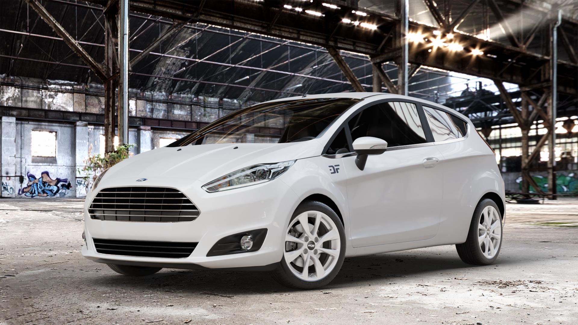 OXXO Oberon 4 Silver Felge mit Reifen silber in 16Zoll Winterfelge Alufelge auf weissem Ford Fiesta VI Typ JA8 Facelift ⬇️ mit 15mm Tieferlegung ⬇️ Old Industrial Hall_max_4400mm_2024 Frontansicht_1