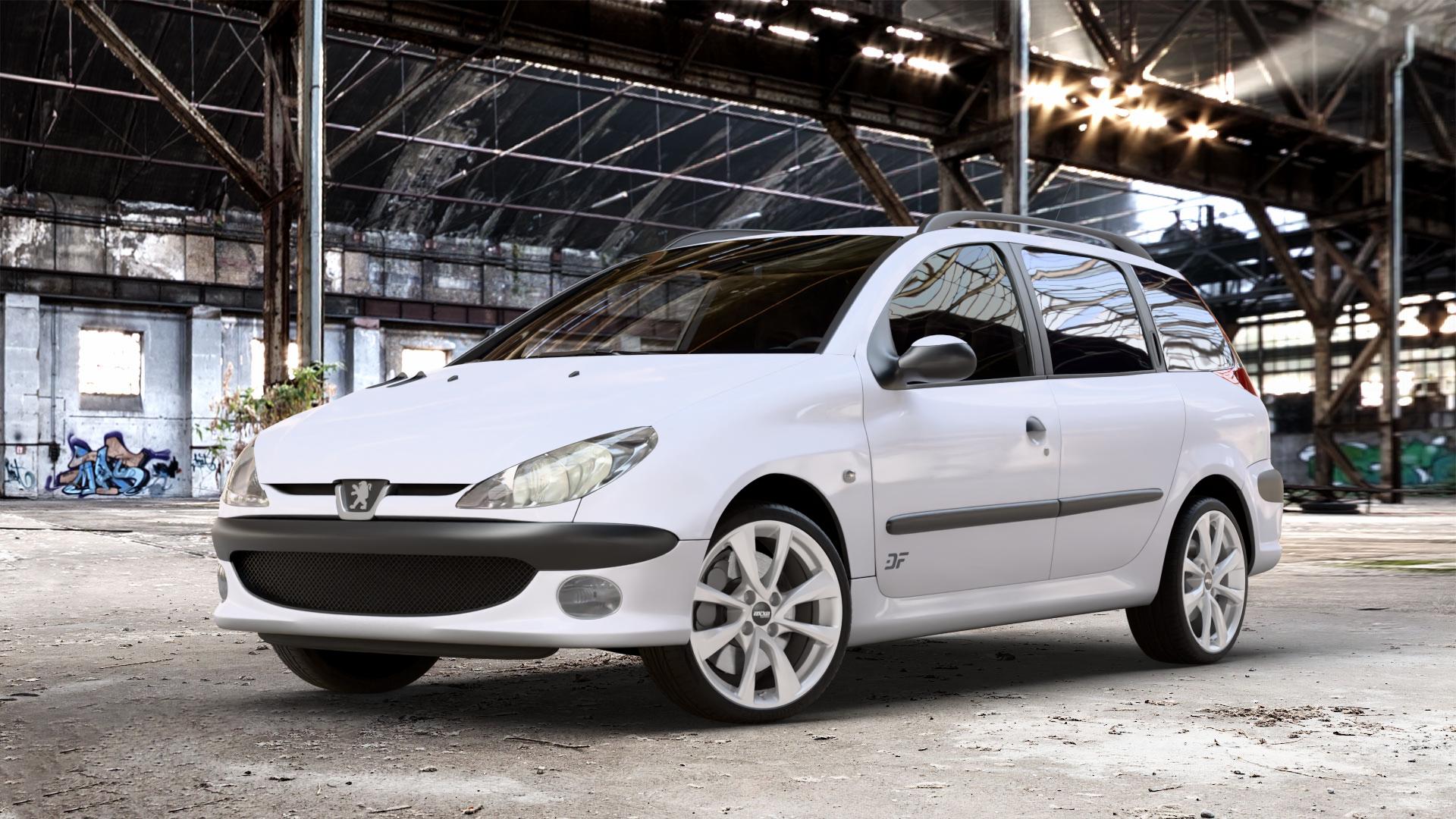 OXXO Oberon 4 silver Felge mit Reifen silber in 17Zoll Winterfelge Alufelge auf weissem Peugeot 206 SW 1,4l 55kW (75 PS) 65kW (88 1,6l 80kW (109 2,0l 100kW (136 HDi 66kW (90 50kW (68 1,1l 44kW (60 ⬇️ mit 15mm Tieferlegung ⬇️ Old Industrial Hall_max_4400mm_2024 Frontansicht_1