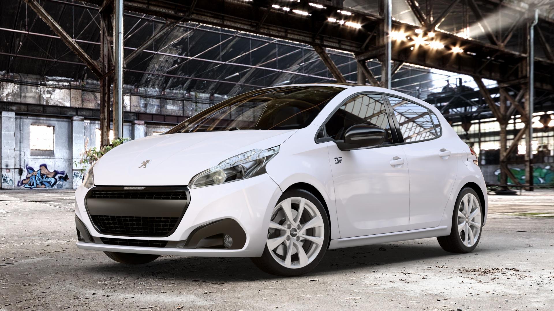 OXXO Oberon 4 Silver Felge mit Reifen silber in 17Zoll Winterfelge Alufelge auf weissem Peugeot 208 Typ C Facelift ⬇️ mit 15mm Tieferlegung ⬇️ Old Industrial Hall_max_4400mm_2024 Frontansicht_1