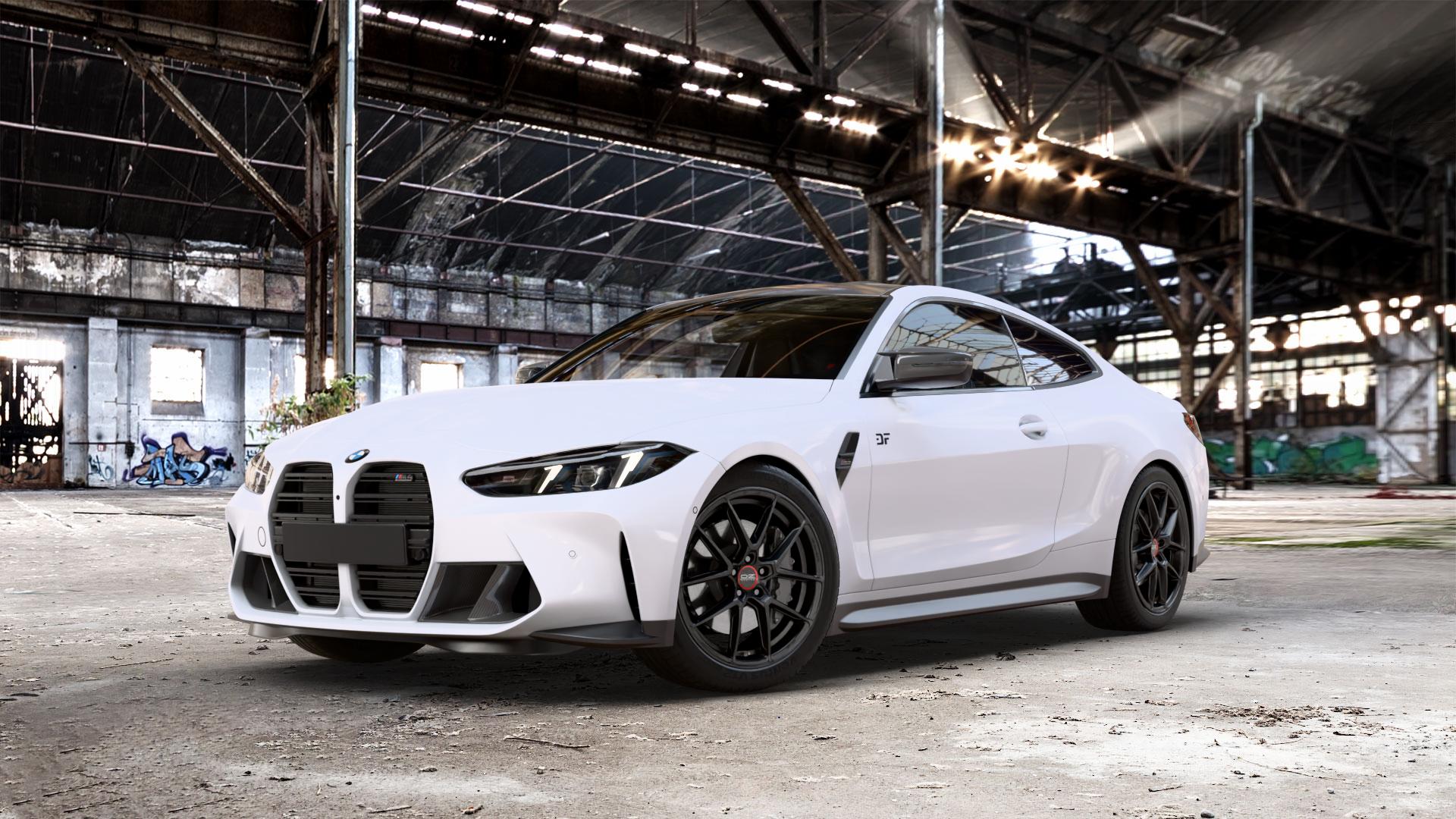 OZ RACING ESTREMA GT HLT SATIN BLACK Felge mit Reifen schwarz in 20Zoll Winterfelge Alufelge auf weissem BMW M4 Typ G82 (Coupe) Facelift 3,0l 390kW Competition xDrive (530 PS) CS 405kW (551 353kW (480 375kW (510 ⬇️ mit 15mm Tieferlegung ⬇️ Old Industrial Hall_max_5300mm_2024 Frontansicht_1