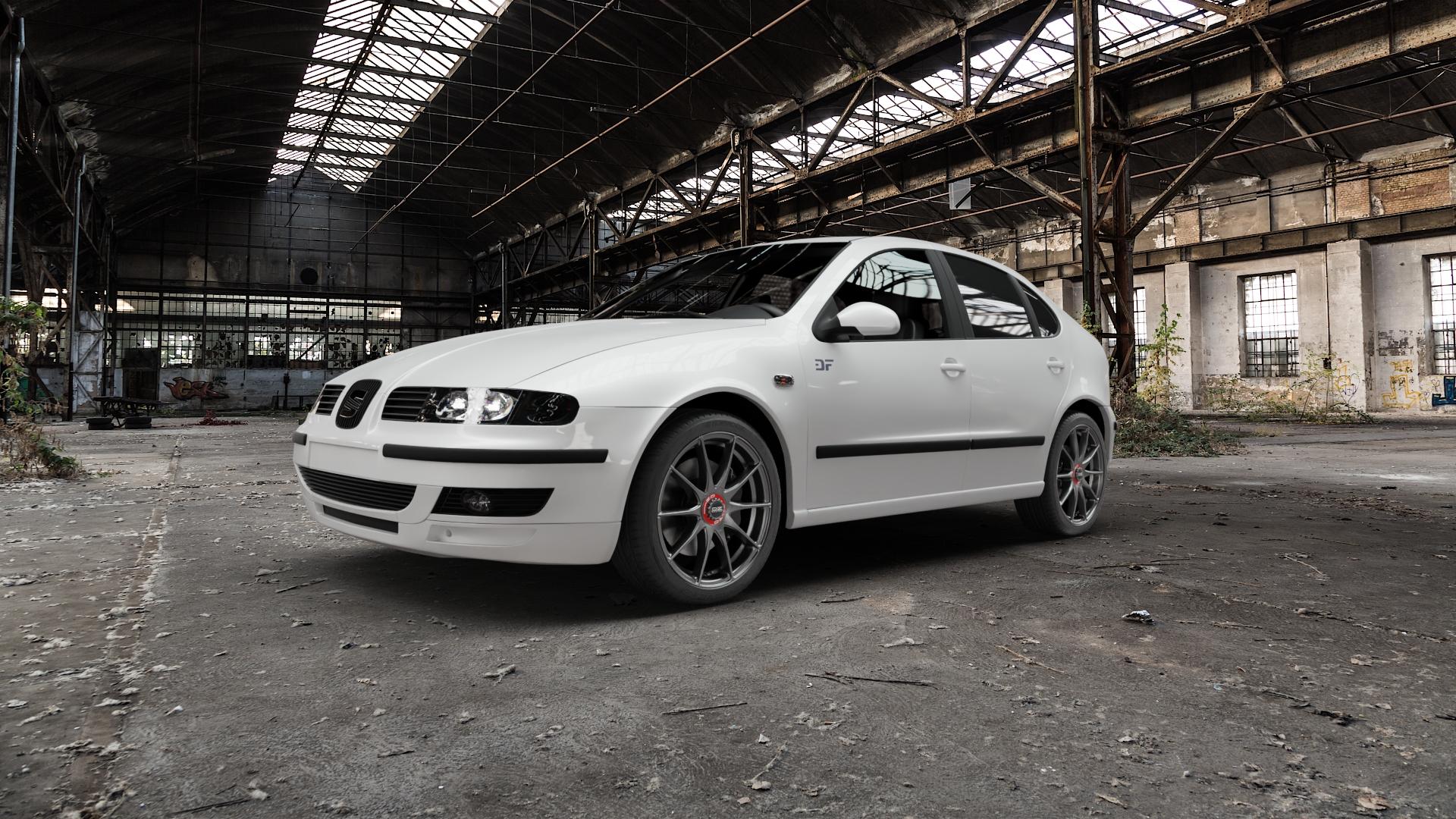 OZ RACING FORMULA HLT GRIGIO CORSA Felge mit Reifen silber Titan grau/silber in 18Zoll Winterfelge Alufelge auf weissem Seat Leon Typ 1M ⬇️ mit 15mm Tieferlegung ⬇️ Old Industrial Hall_max5000mm_2022 Frontansicht_1
