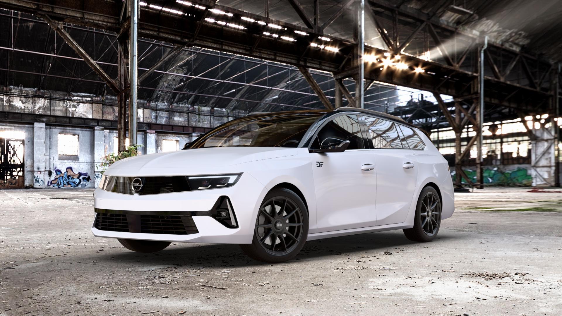 OZ RACING FORMULA HLT MATT BLACK Felge mit Reifen schwarz schwarz matt in 17Zoll Winterfelge Alufelge auf weissem Opel Astra L Sports Tourer Typ F Facelift ⬇️ mit 15mm Tieferlegung ⬇️ Old Industrial Hall_max_5300mm_2024 Frontansicht_1