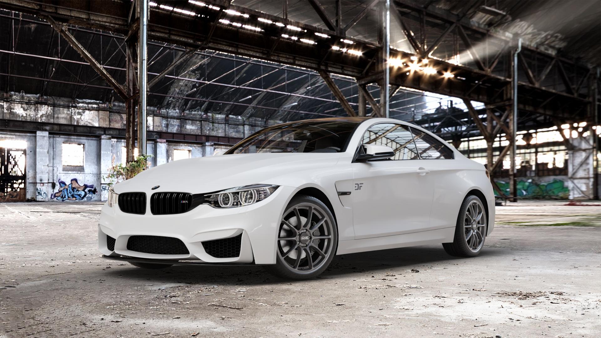 OZ RACING HYPER GT STAR GRAPHITE Felge mit Reifen grau anthrazit grau/silber in 19Zoll Winterfelge Alufelge auf weissem BMW M4 CS Typ F82 3,0l 338kW (460 PS) (Coupe) ⬇️ mit 15mm Tieferlegung ⬇️ Old Industrial Hall_max_5300mm_2024 Frontansicht_1
