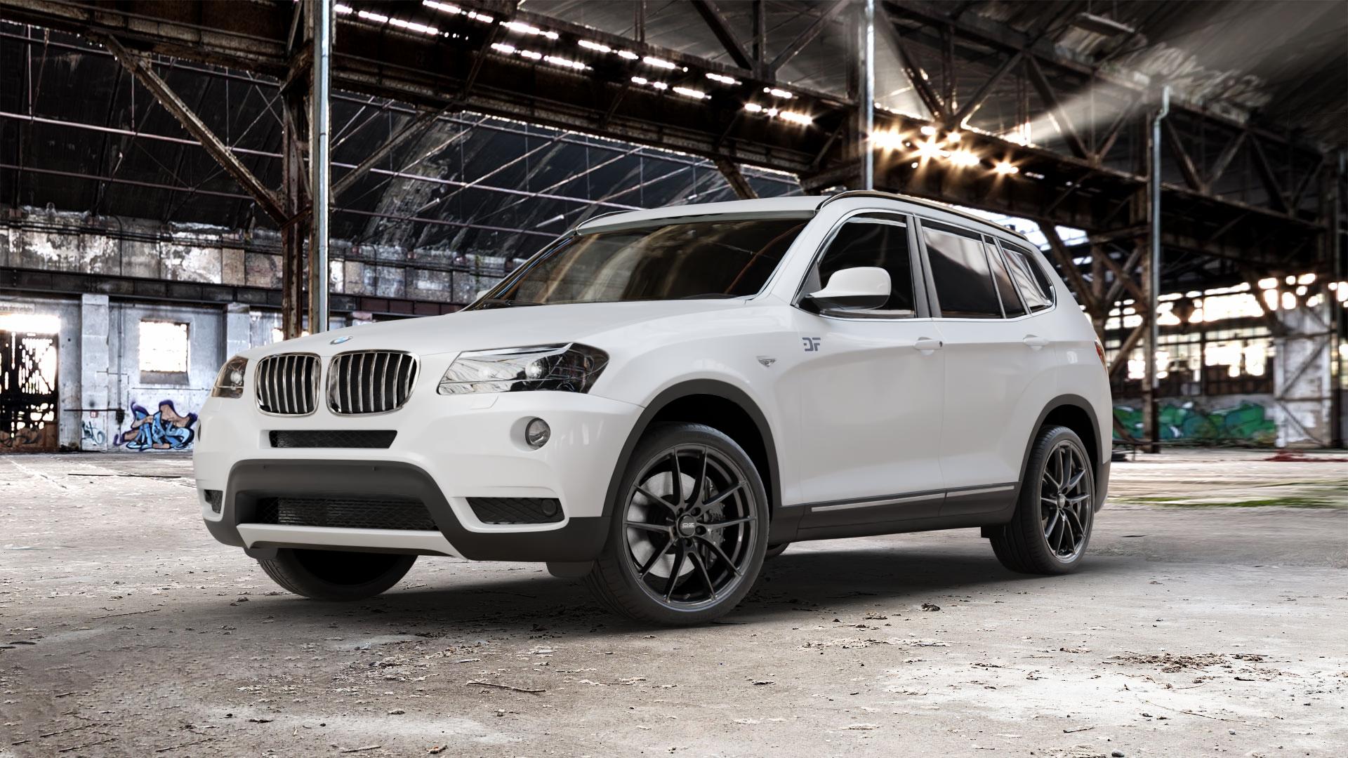 OZ RACING LEGGERA HLT GLOSS BLACK Felge mit Reifen schwarz in 20Zoll Winterfelge Alufelge auf weissem BMW X3 Typ F25 (X3, X-N1) ⬇️ mit 15mm Tieferlegung ⬇️ Old Industrial Hall_max_5300mm_2024 Frontansicht_1