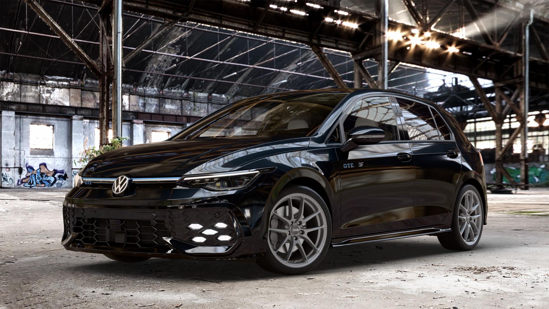 OZ RACING LEGGERA HLT GRIGIO CORSA BRIGHT Felge mit Reifen silber Titan silber/grau in 18Zoll Winterfelge Alufelge auf schwarzem Volkswagen (VW) Golf 8 Facelift 1,5l TSI GTE 130kW Hybrid (177 PS) ⬇️ mit 15mm Tieferlegung ⬇️ Old Industrial Hall_max_4400mm_2024 Frontansicht_1