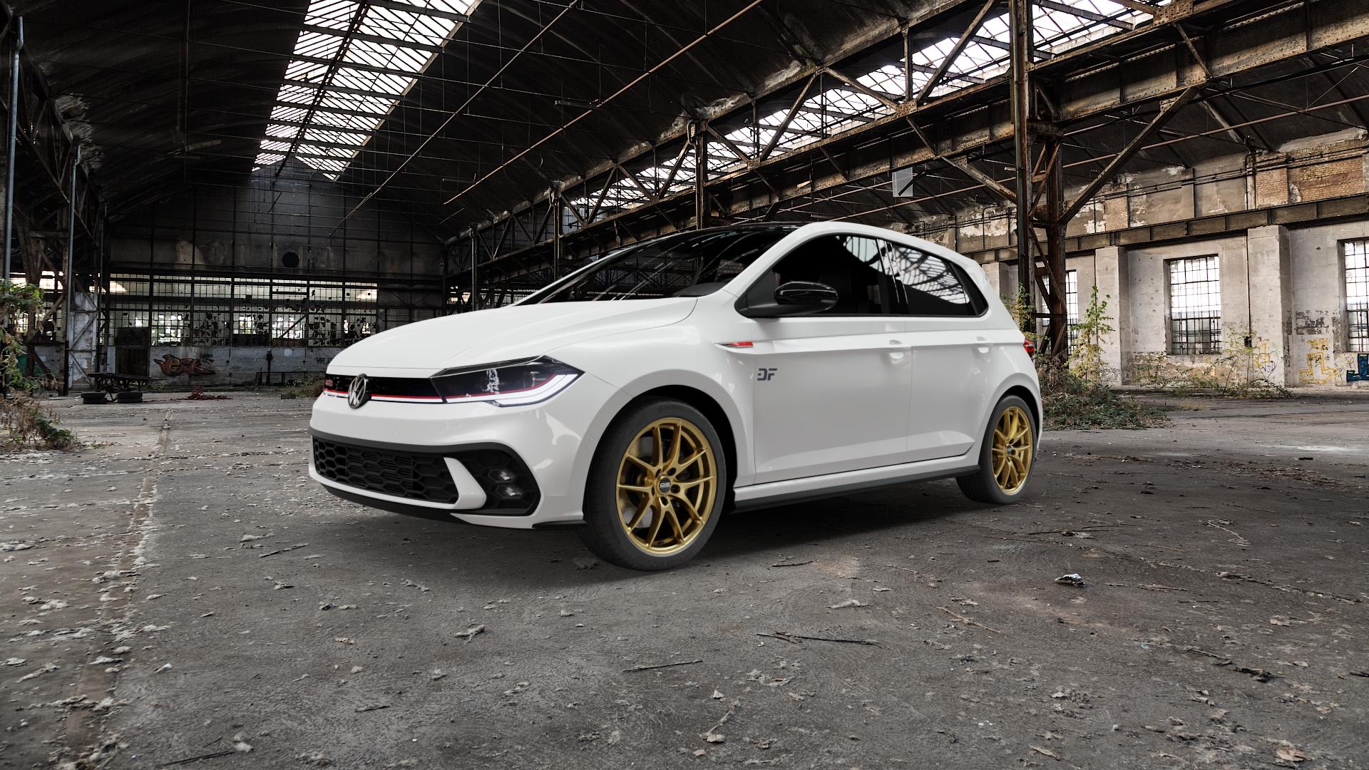 OZ RACING LEGGERA HLT RACE GOLD Felge mit Reifen in 17Zoll Winterfelge Alufelge auf weissem Volkswagen (VW) Polo VI Typ AW Facelift 2,0l GTI 152kW (207 PS) ⬇️ mit 15mm Tieferlegung ⬇️ Old Industrial Hall_max5000mm_2022 Frontansicht_1