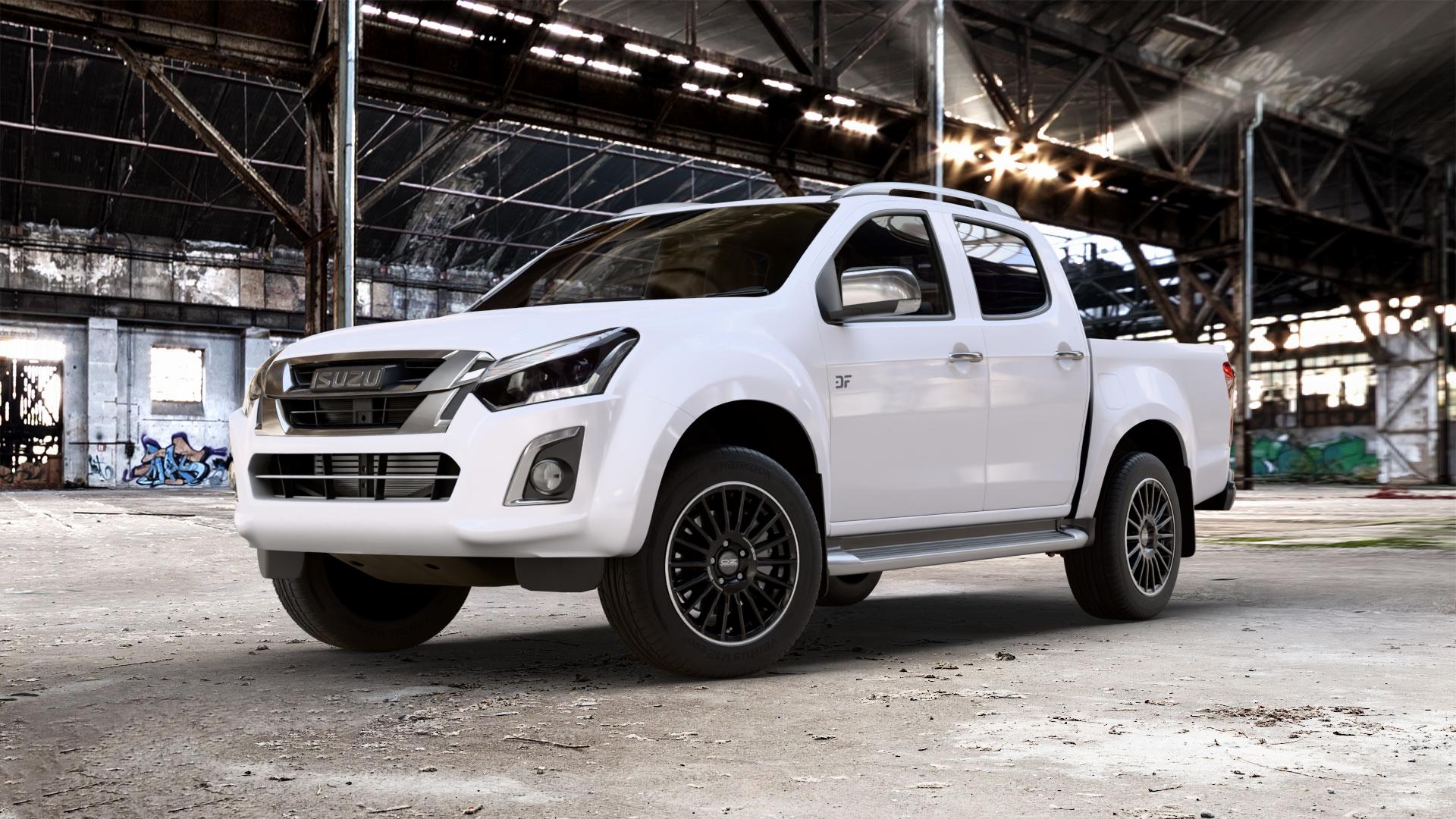 OZ RACING RALLY DESERT MATT BLACK + SILVER LET. + DIAM.CUT Felge mit Reifen silber schwarz in 18Zoll Winterfelge Alufelge auf weissem Isuzu D-Max II Typ ATFS 2,5l D 120kW 4WD (163 PS) ATFR Facelift 1,9l ⬇️ mit 15mm Tieferlegung ⬇️ Old Industrial Hall_max_5300mm_2024 Frontansicht_1
