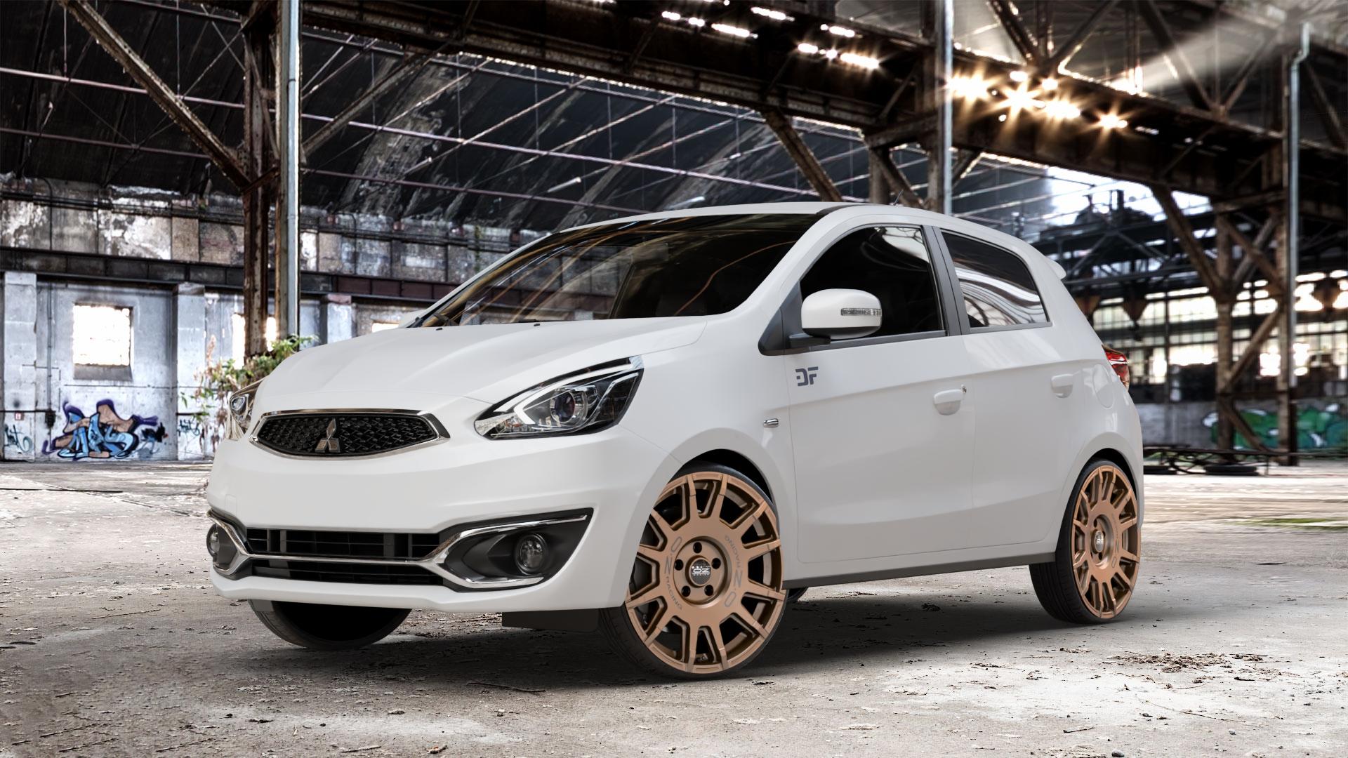 OZ RACING RALLY LEGEND MATT BRONZE + DARK LETTERING Felge mit Reifen in 20Zoll Winterfelge Alufelge auf weissem Mitsubishi Space Star II Typ A00 Facelift ⬇️ mit 15mm Tieferlegung ⬇️ Old Industrial Hall_max_4400mm_2024 Frontansicht_1