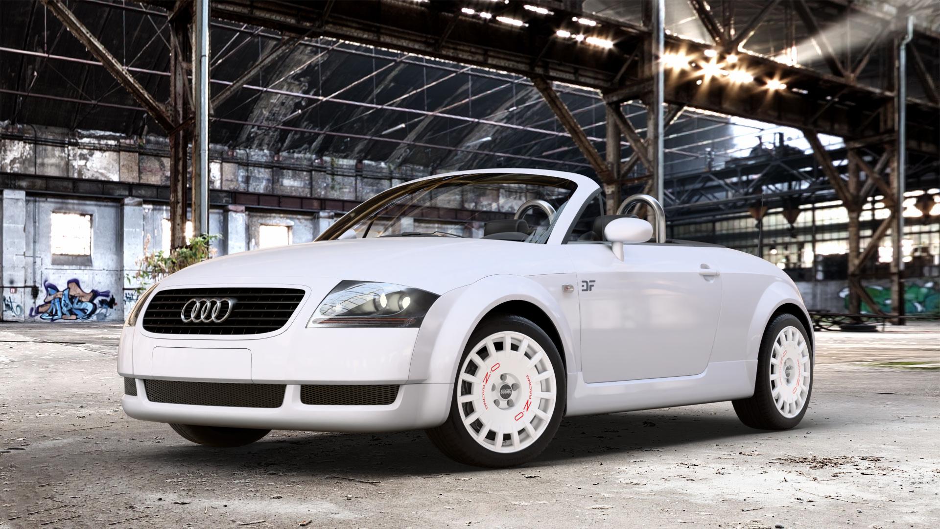 OZ RACING RALLY RACING RACE WHITE + RED LETTERING Felge mit Reifen rot weiss weiß in 17Zoll Winterfelge Alufelge auf weissem Audi TT I Typ 8N (Roadster) 1,8l T 110kW (150 PS) 120kW (163 132kW (179 140kW (190 quattro 165kW (224 3,2l VR6 184kW (250 ⬇️ mit 15mm Tieferlegung ⬇️ Old Industrial Hall_max_4400mm_2024 Frontansicht_1