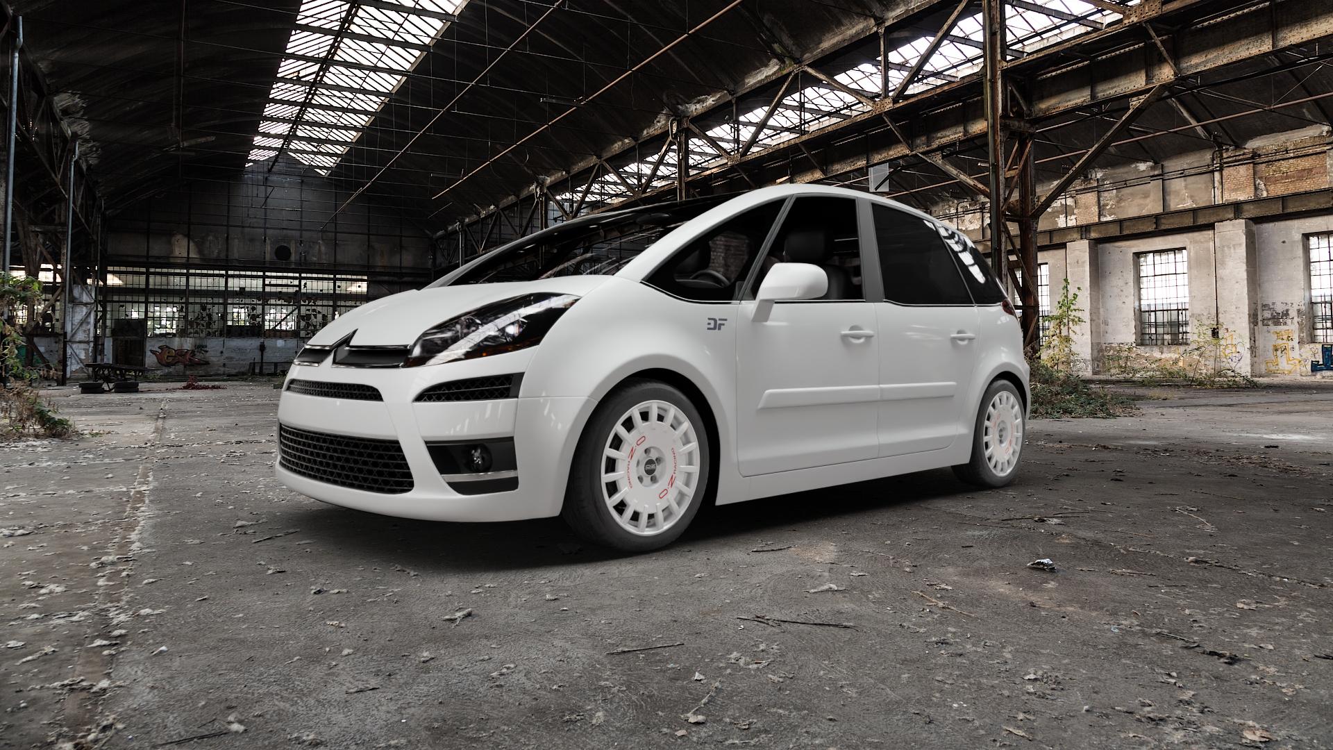 OZ RACING RALLY RACING RACE WHITE + RED LETTERING Felge mit Reifen rot weiss weiß in 17Zoll Winterfelge Alufelge auf weissem Citroen C4 Picasso I Typ U***** ⬇️ mit 15mm Tieferlegung ⬇️ Old Industrial Hall_max5000mm_2022 Frontansicht_1