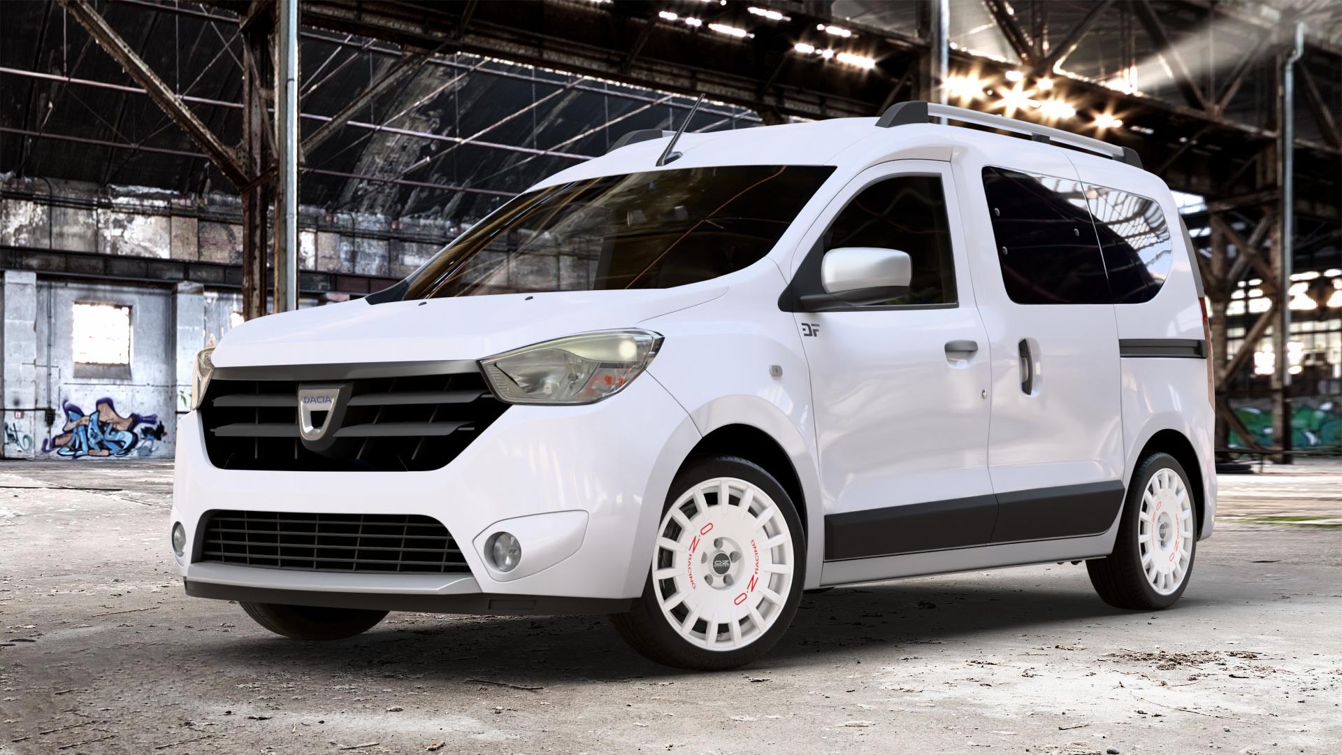 OZ RACING RALLY RACING RACE WHITE + RED LETTERING Felge mit Reifen rot weiss weiß in 17Zoll Winterfelge Alufelge auf weissem Dacia Dokker Stepway Typ SD 1,5l dCi 66kW (90 PS) 1,2l TCe 85kW (116 55kW (75 1,6l SCe 75kW (102 Facelift ⬇️ mit 15mm Tieferlegung ⬇️ Old Industrial Hall_max_4400mm_2024 Frontansicht_1