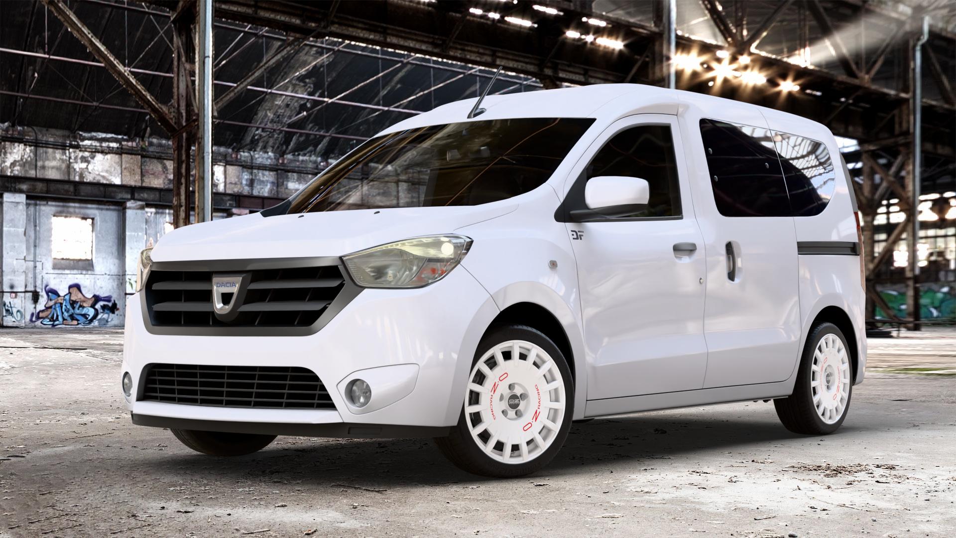 OZ RACING RALLY RACING RACE WHITE + RED LETTERING Felge mit Reifen rot weiss weiß in 17Zoll Winterfelge Alufelge auf weissem Dacia Dokker Typ SD 1,2l 16V 115 85kW (116 PS) 1,5l dCi 75 55kW (75 90 66kW (90 1,6l MPI 85 61kW (83 LPG Facelift ⬇️ mit 15mm Tieferlegung ⬇️ Old Industrial Hall_max_4400mm_2024 Frontansicht_1