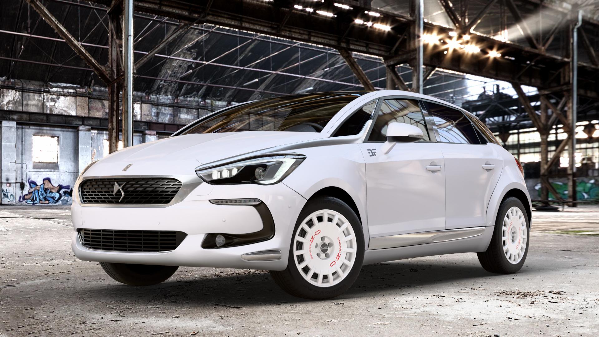 OZ RACING RALLY RACING RACE WHITE + RED LETTERING Felge mit Reifen rot weiss weiß in 17Zoll Winterfelge Alufelge auf weissem DS Automobiles DS5 Typ K Facelift ⬇️ mit 15mm Tieferlegung ⬇️ Old Industrial Hall_max_4400mm_2024 Frontansicht_1