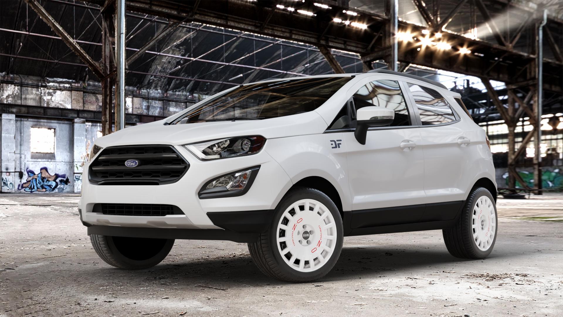 OZ RACING RALLY RACING RACE WHITE + RED LETTERING Felge mit Reifen rot weiss weiß in 17Zoll Winterfelge Alufelge auf weissem Ford EcoSport Typ JK8 Facelift ⬇️ mit 15mm Tieferlegung ⬇️ Old Industrial Hall_max_4400mm_2024 Frontansicht_1