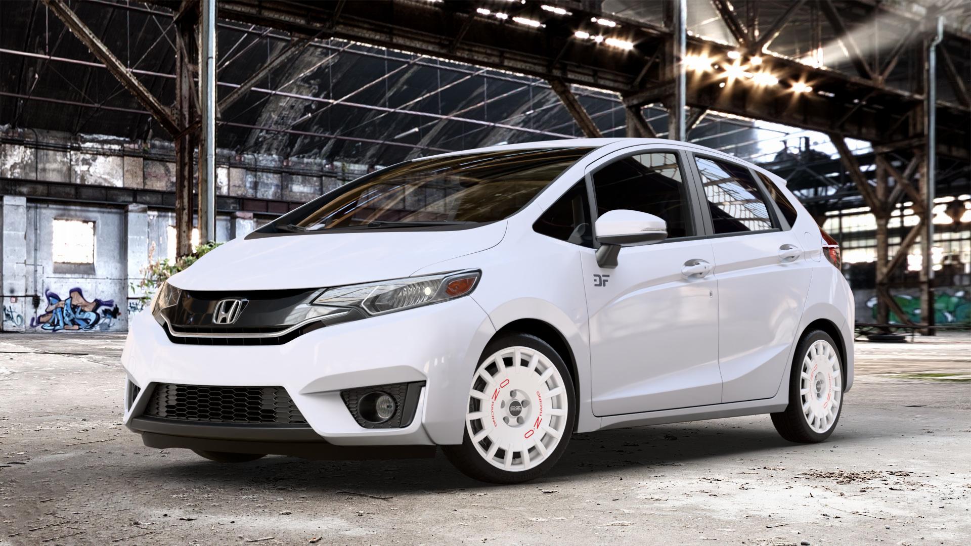 OZ RACING RALLY RACING RACE WHITE + RED LETTERING Felge mit Reifen rot weiss weiß in 17Zoll Winterfelge Alufelge auf weissem Honda Jazz IV (GK) ⬇️ mit 15mm Tieferlegung ⬇️ Old Industrial Hall_max_4400mm_2024 Frontansicht_1