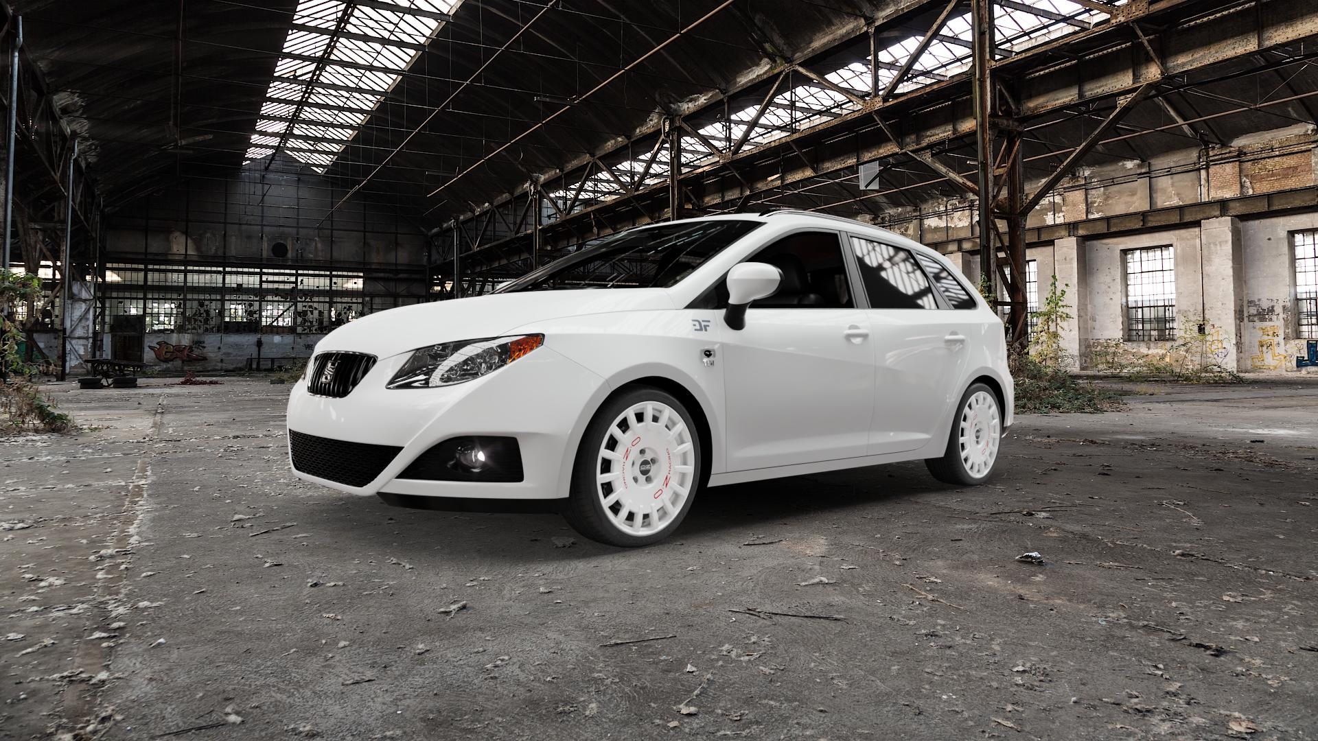 OZ RACING RALLY RACING RACE WHITE + RED LETTERING Felge mit Reifen rot weiss weiß in 17Zoll Winterfelge Alufelge auf weissem Seat Ibiza IV Typ 6J ST ⬇️ mit 15mm Tieferlegung ⬇️ Old Industrial Hall_max5000mm_2022 Frontansicht_1