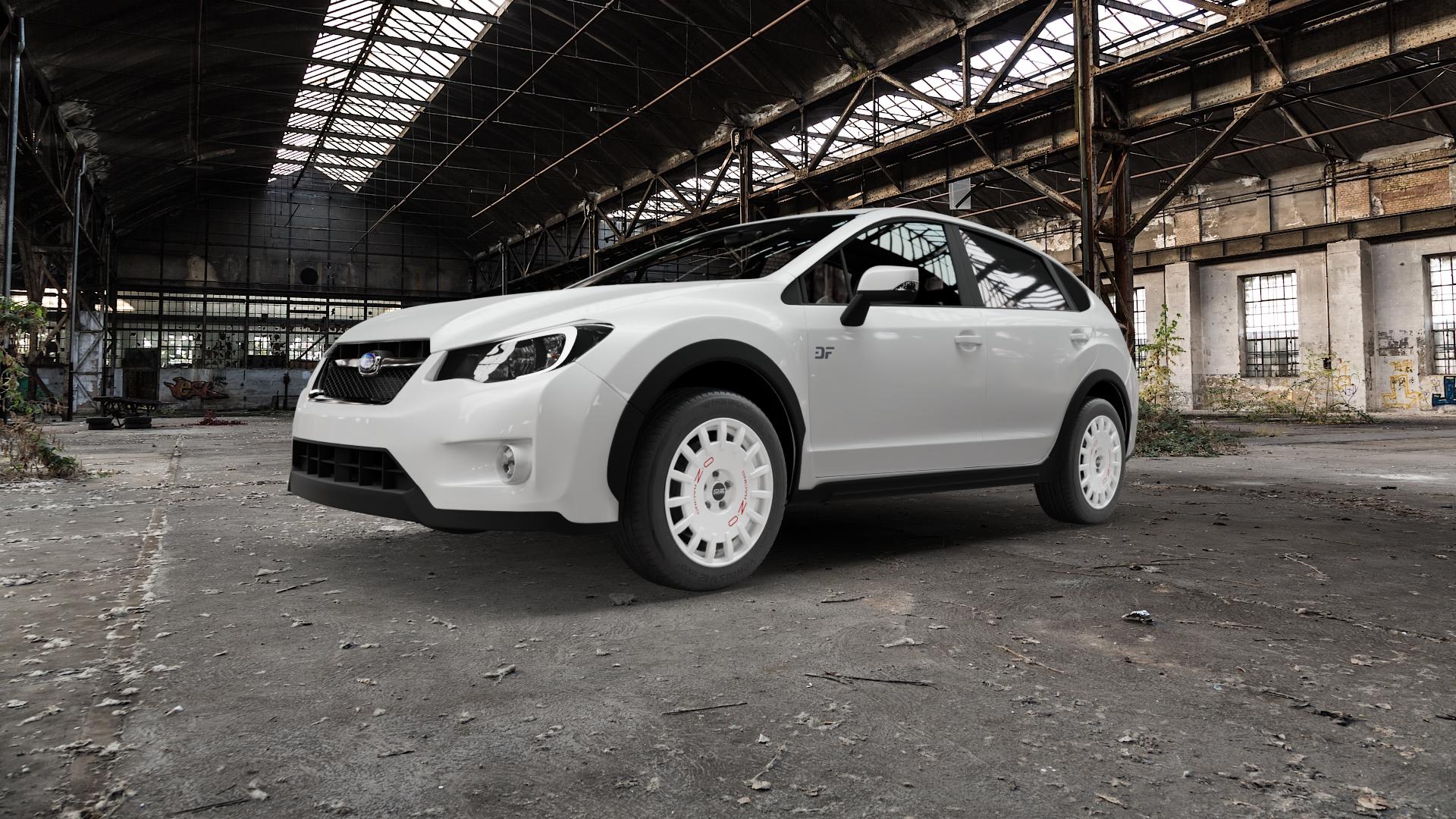OZ RACING RALLY RACING RACE WHITE + RED LETTERING Felge mit Reifen rot weiss weiß in 17Zoll Winterfelge Alufelge auf weissem Subaru XV Typ G4 1,6l 84kW (114 PS) 2,0l 110kW (150 D 108kW (147 ⬇️ mit 15mm Tieferlegung ⬇️ Old Industrial Hall_max5000mm_2022 Frontansicht_1