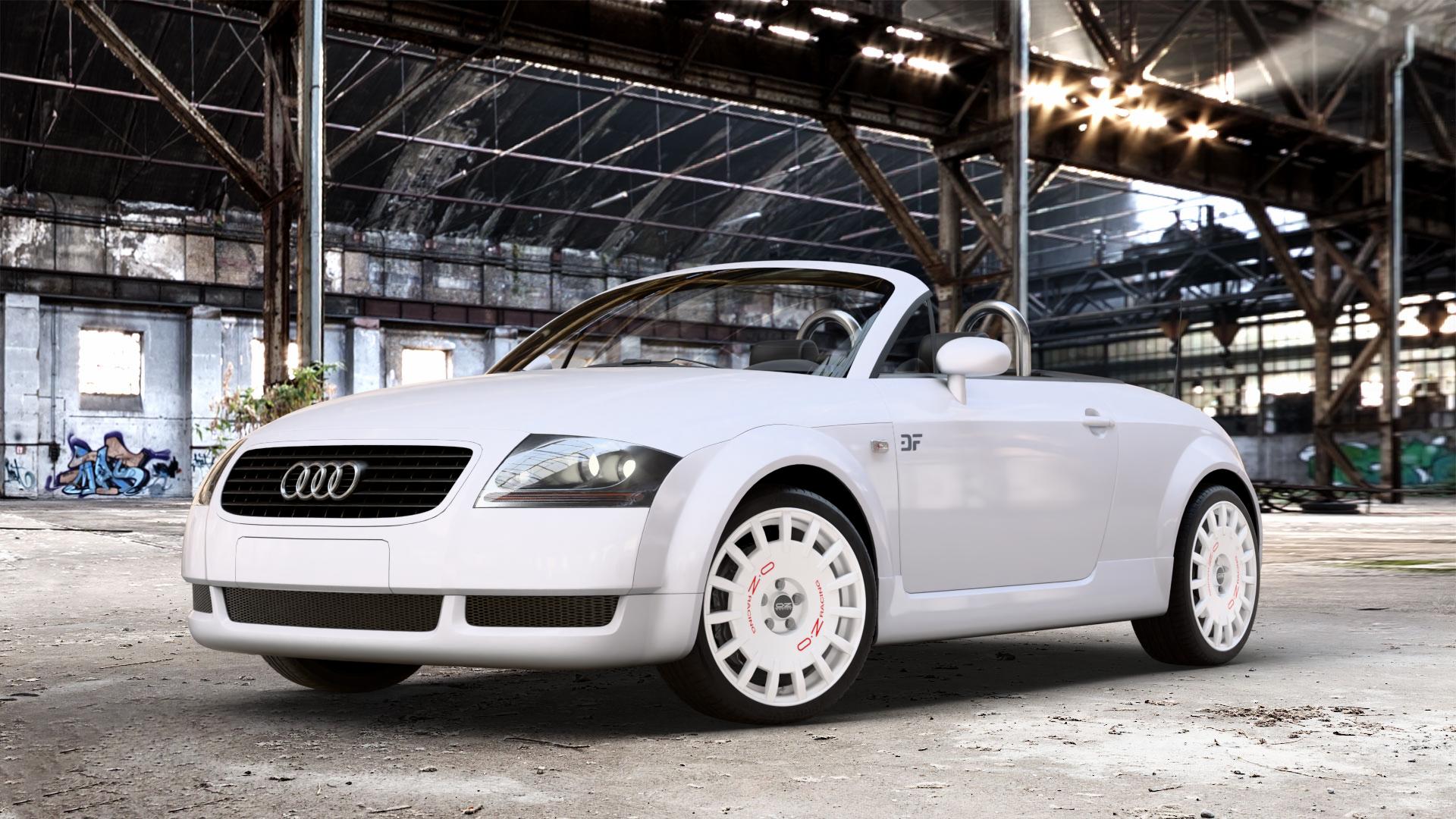OZ RACING RALLY RACING RACE WHITE + RED LETTERING Felge mit Reifen rot weiss weiß in 18Zoll Winterfelge Alufelge auf weissem Audi TT I Typ 8N (Roadster) 1,8l T 110kW (150 PS) 120kW (163 132kW (179 140kW (190 quattro 165kW (224 3,2l VR6 184kW (250 ⬇️ mit 15mm Tieferlegung ⬇️ Old Industrial Hall_max_4400mm_2024 Frontansicht_1