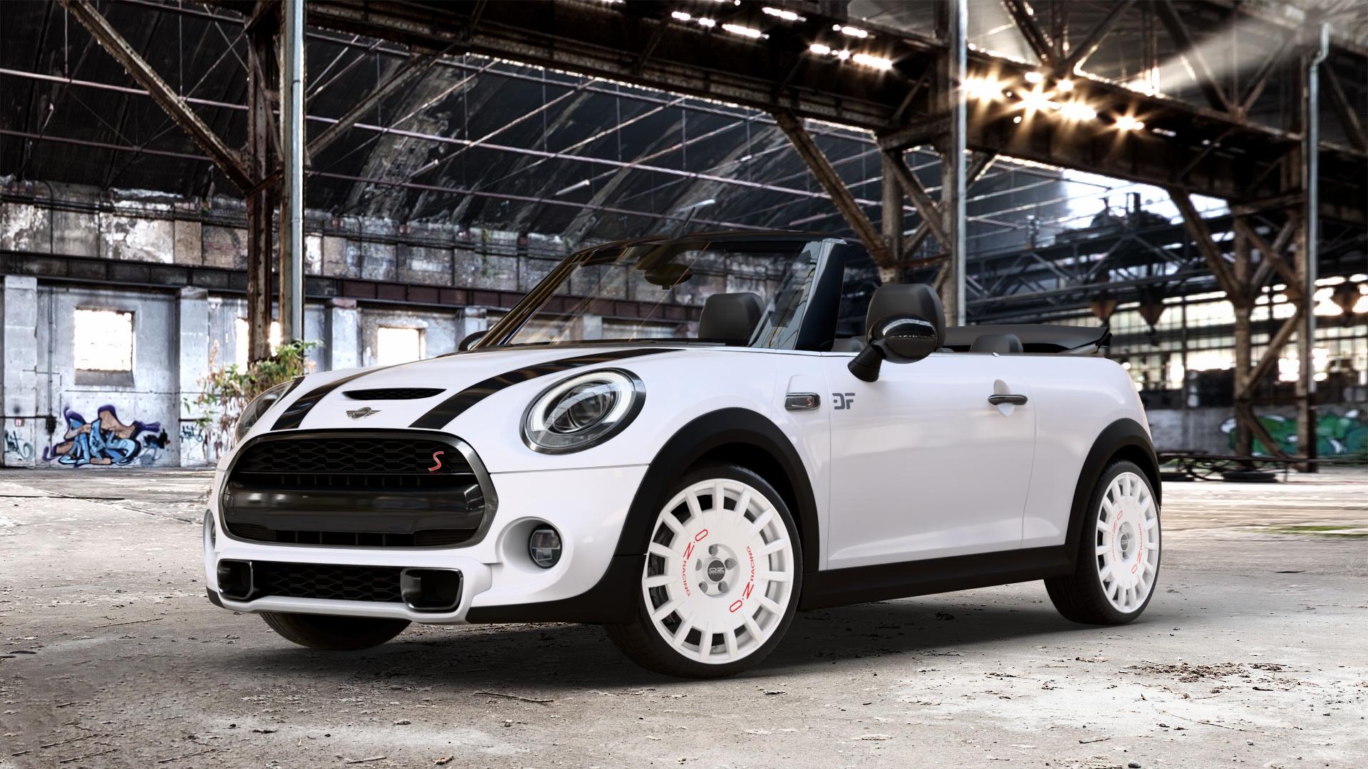 OZ RACING RALLY RACING RACE WHITE + RED LETTERING Felge mit Reifen rot weiss weiß in 18Zoll Winterfelge Alufelge auf weissem Mini F57 Typ UKL-L (Cabriolet) 2,0l Cooper S 141kW (192 PS) SD 125kW (170 JCW 170kW (231 FMCA 155kW (211 120kW (163 Facelift ⬇️ mit 15mm Tieferlegung ⬇️ Old Industrial Hall_max_4400mm_2024 Frontansicht_1