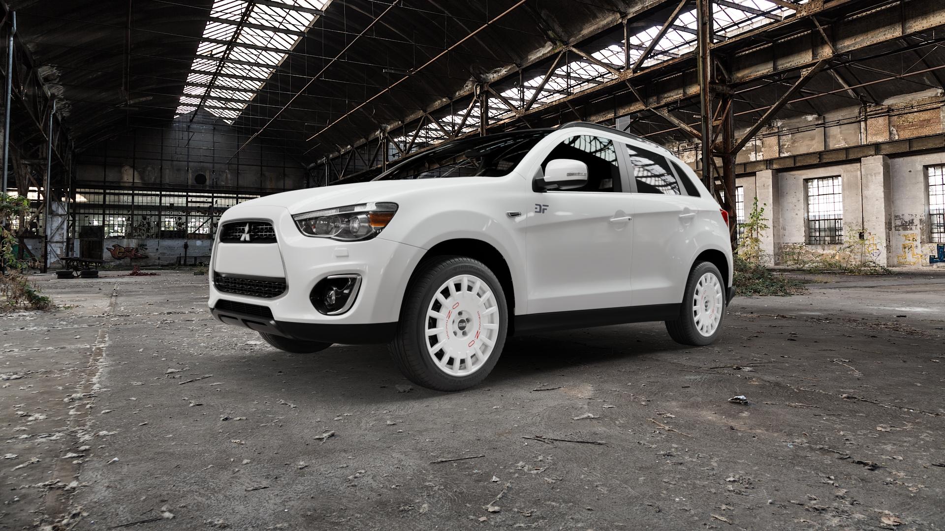 OZ RACING RALLY RACING RACE WHITE + RED LETTERING Felge mit Reifen rot weiss weiß in 18Zoll Winterfelge Alufelge auf weissem Mitsubishi ASX Typ GA0 Facelift 12-> ⬇️ mit 15mm Tieferlegung ⬇️ Old Industrial Hall_max5000mm_2022 Frontansicht_1