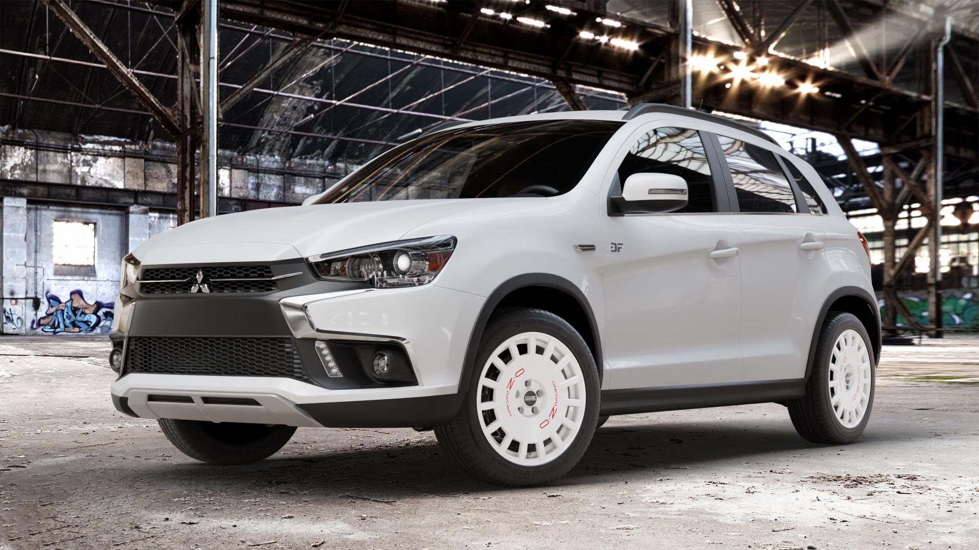 OZ RACING RALLY RACING RACE WHITE + RED LETTERING Felge mit Reifen rot weiss weiß in 18Zoll Winterfelge Alufelge auf weissem Mitsubishi ASX Typ GA0 Facelift 16-> ⬇️ mit 15mm Tieferlegung ⬇️ Old Industrial Hall_max_4400mm_2024 Frontansicht_1