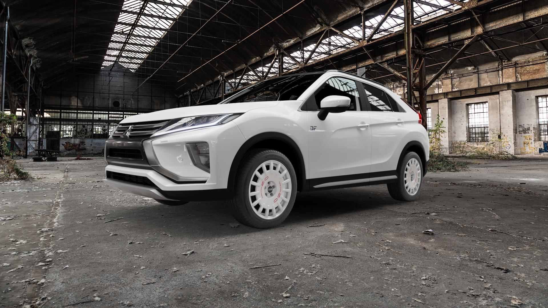 OZ RACING RALLY RACING RACE WHITE + RED LETTERING Felge mit Reifen rot weiss weiß in 18Zoll Winterfelge Alufelge auf weissem Mitsubishi Eclipse Cross Typ GK0 ⬇️ mit 15mm Tieferlegung ⬇️ Old Industrial Hall_max5000mm_2022 Frontansicht_1