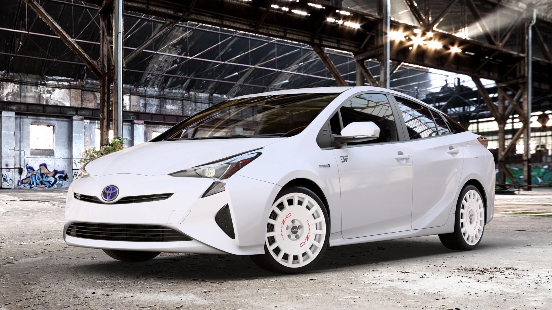 OZ RACING RALLY RACING RACE WHITE + RED LETTERING Felge mit Reifen rot weiss weiß in 18Zoll Winterfelge Alufelge auf weissem Toyota Prius IV Typ XW5 ⬇️ mit 15mm Tieferlegung ⬇️ Old Industrial Hall_max_4400mm_2024 Frontansicht_1