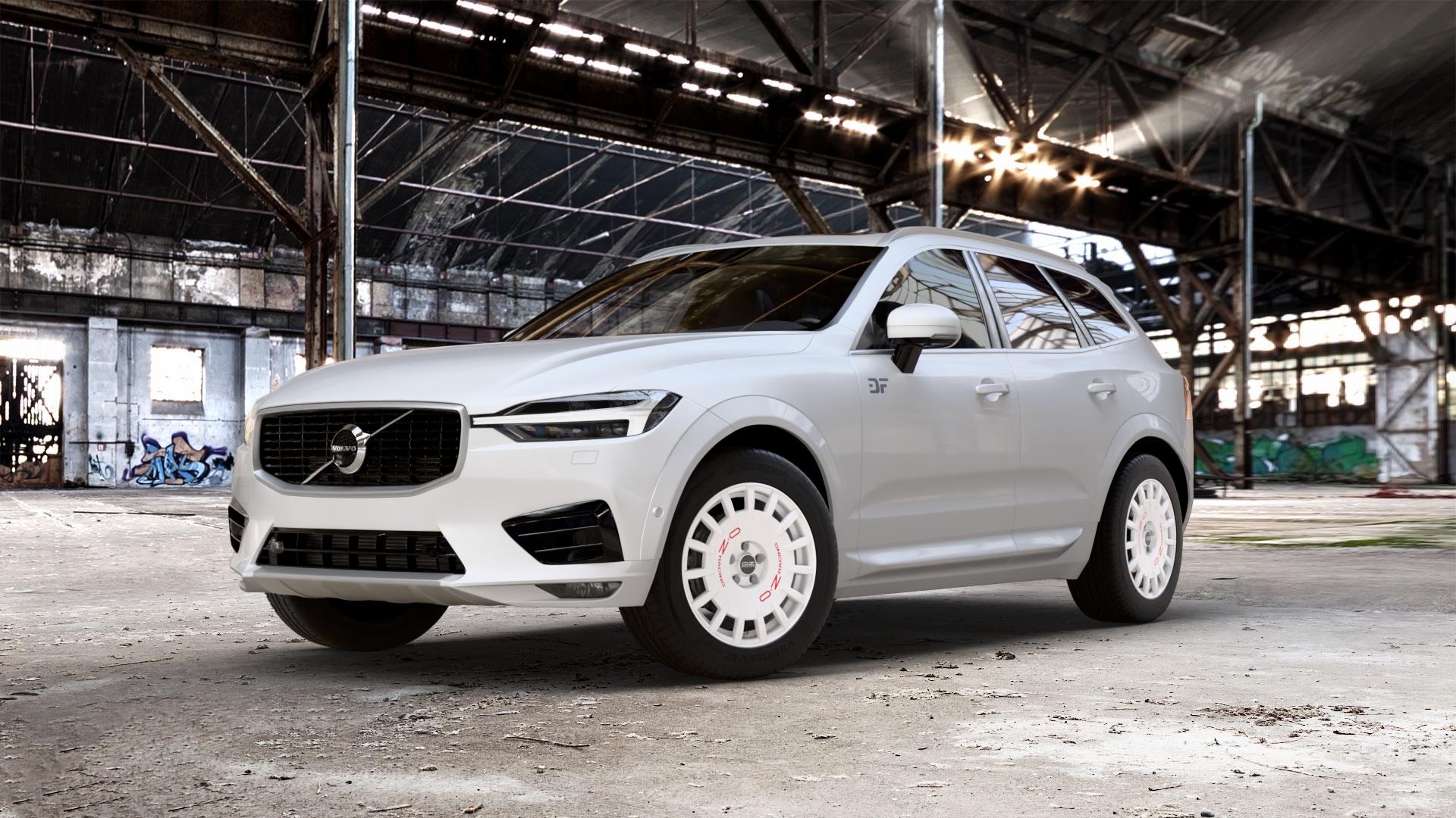 OZ RACING RALLY RACING RACE WHITE + RED LETTERING Felge mit Reifen rot weiss weiß in 18Zoll Winterfelge Alufelge auf weissem Volvo XC60 Typ U ⬇️ mit 15mm Tieferlegung ⬇️ Old Industrial Hall_max_5300mm_2024 Frontansicht_1