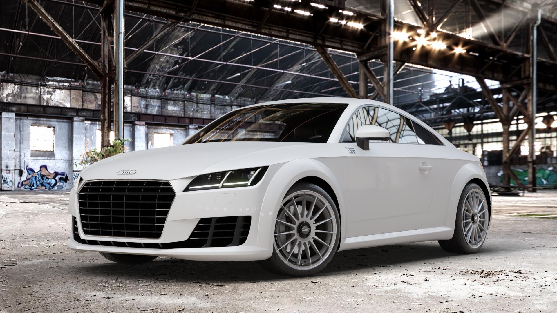 OZ RACING SUPERTURISMO AERO STAR GRAPHITE Felge mit Reifen grau anthrazit grau/silber in 19Zoll Winterfelge Alufelge auf weissem Audi TT III Typ 8S (Coupé) (Roadster) ⬇️ mit 15mm Tieferlegung ⬇️ Old Industrial Hall_max_4400mm_2024 Frontansicht_1