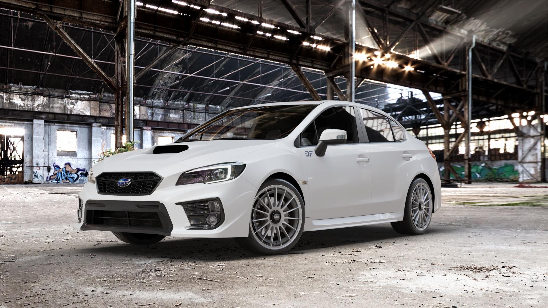 OZ RACING SUPERTURISMO AERO STAR GRAPHITE Felge mit Reifen grau anthrazit grau/silber in 19Zoll Winterfelge Alufelge auf weissem Subaru WRX Typ V1 Model 2018 ⬇️ mit 15mm Tieferlegung ⬇️ Old Industrial Hall_max_5300mm_2024 Frontansicht_1