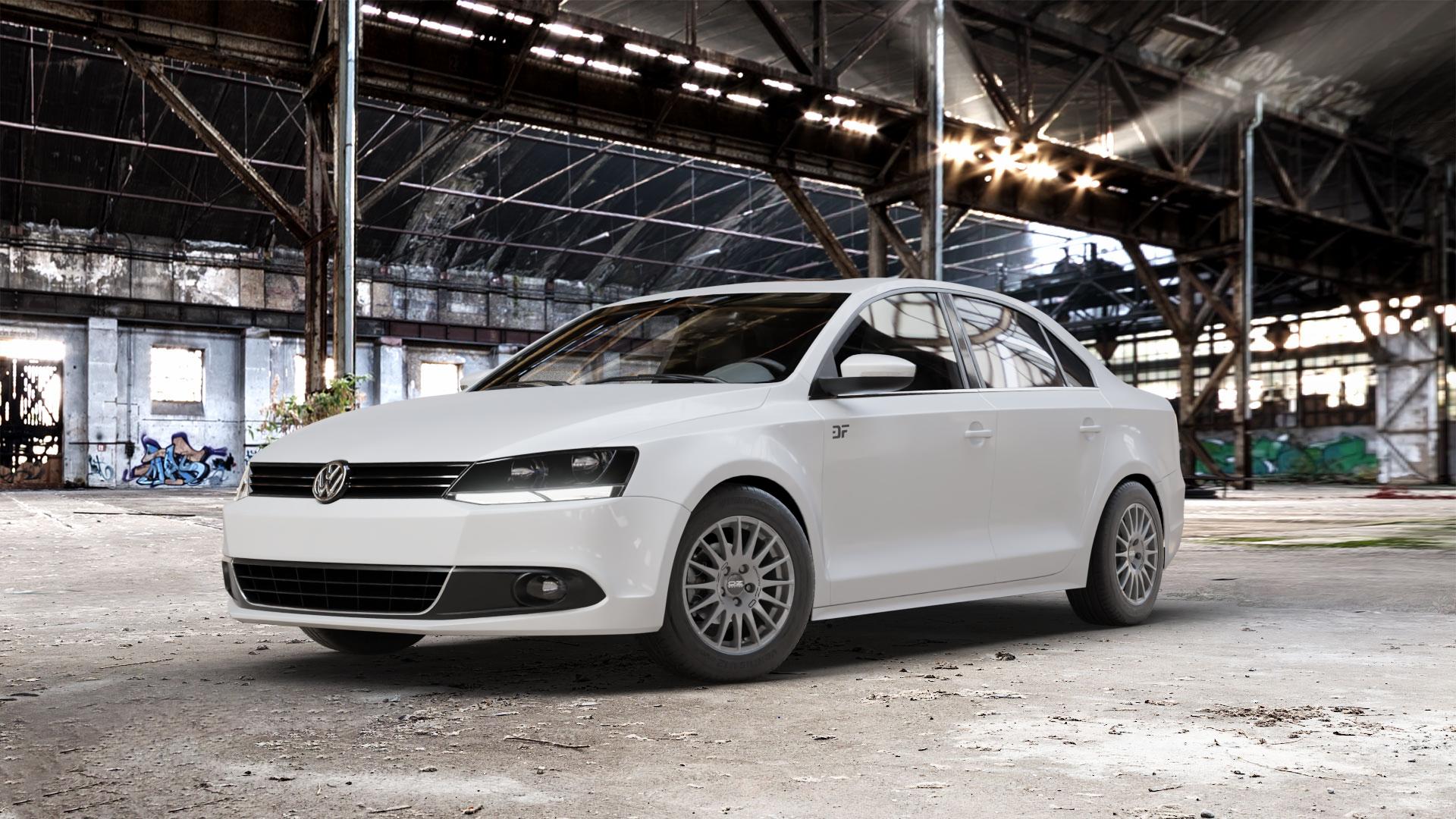 OZ RACING SUPERTURISMO GT GRIGIO CORSA Felge mit Reifen silber anthrazit silber/grau in 15Zoll Winterfelge Alufelge auf weissem Volkswagen (VW) Jetta 6 Typ 16 Facelift ⬇️ mit 15mm Tieferlegung ⬇️ Old Industrial Hall_max_5300mm_2024 Frontansicht_1