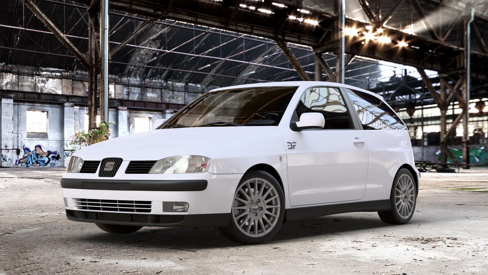 OZ RACING SUPERTURISMO GT GRIGIO CORSA Felge mit Reifen silber anthrazit silber/grau in 16Zoll Winterfelge Alufelge auf weissem Seat Ibiza II Typ 6K Facelift ⬇️ mit 15mm Tieferlegung ⬇️ Old Industrial Hall_max_4400mm_2024 Frontansicht_1