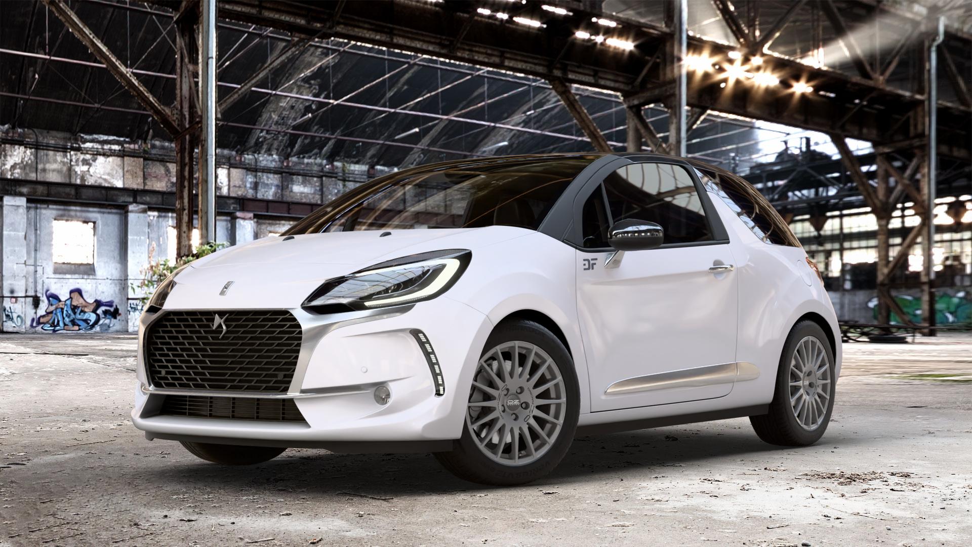 OZ RACING SUPERTURISMO GT GRIGIO CORSA Felge mit Reifen silber anthrazit silber/grau in 17Zoll Winterfelge Alufelge auf weissem Citroen DS3 Facelift DS Automobiles Typ S ⬇️ mit 15mm Tieferlegung ⬇️ Old Industrial Hall_max_4400mm_2024 Frontansicht_1