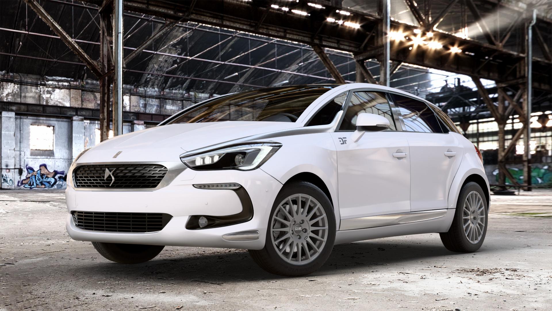 OZ RACING SUPERTURISMO GT GRIGIO CORSA Felge mit Reifen silber anthrazit silber/grau in 17Zoll Winterfelge Alufelge auf weissem DS Automobiles DS5 Typ K Facelift ⬇️ mit 15mm Tieferlegung ⬇️ Old Industrial Hall_max_4400mm_2024 Frontansicht_1